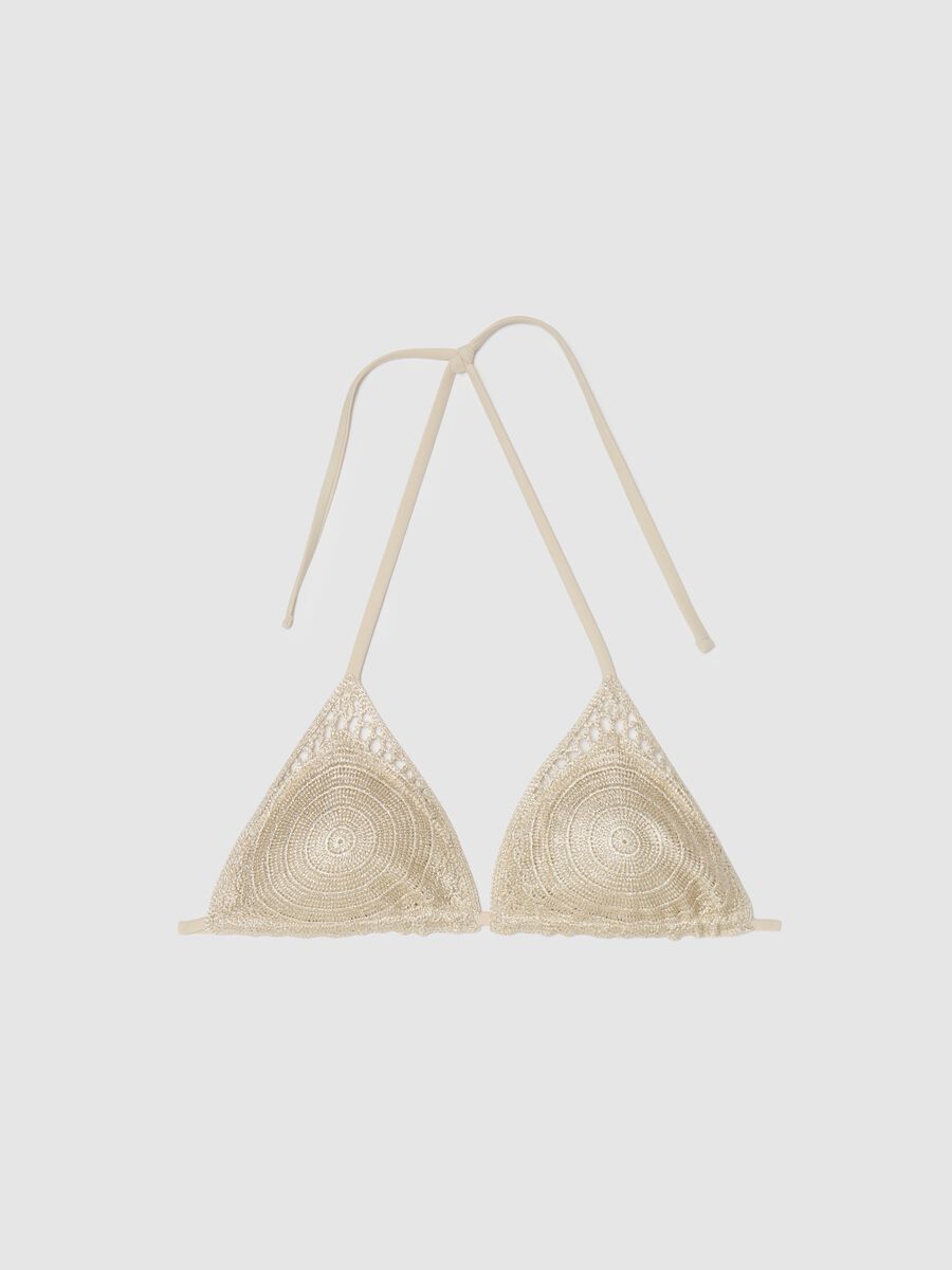 Ivory crochet bikini top in lurex_5