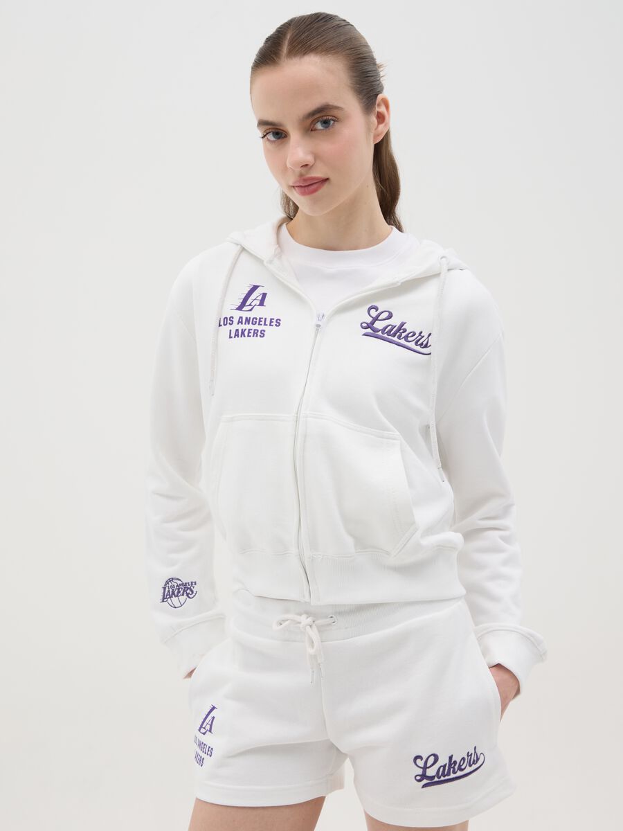 White full-zip sweatshirt with hood and NBA Los Angeles Lakers embroidery_0