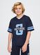 Blue sports jersey with logo and light blue accents_0