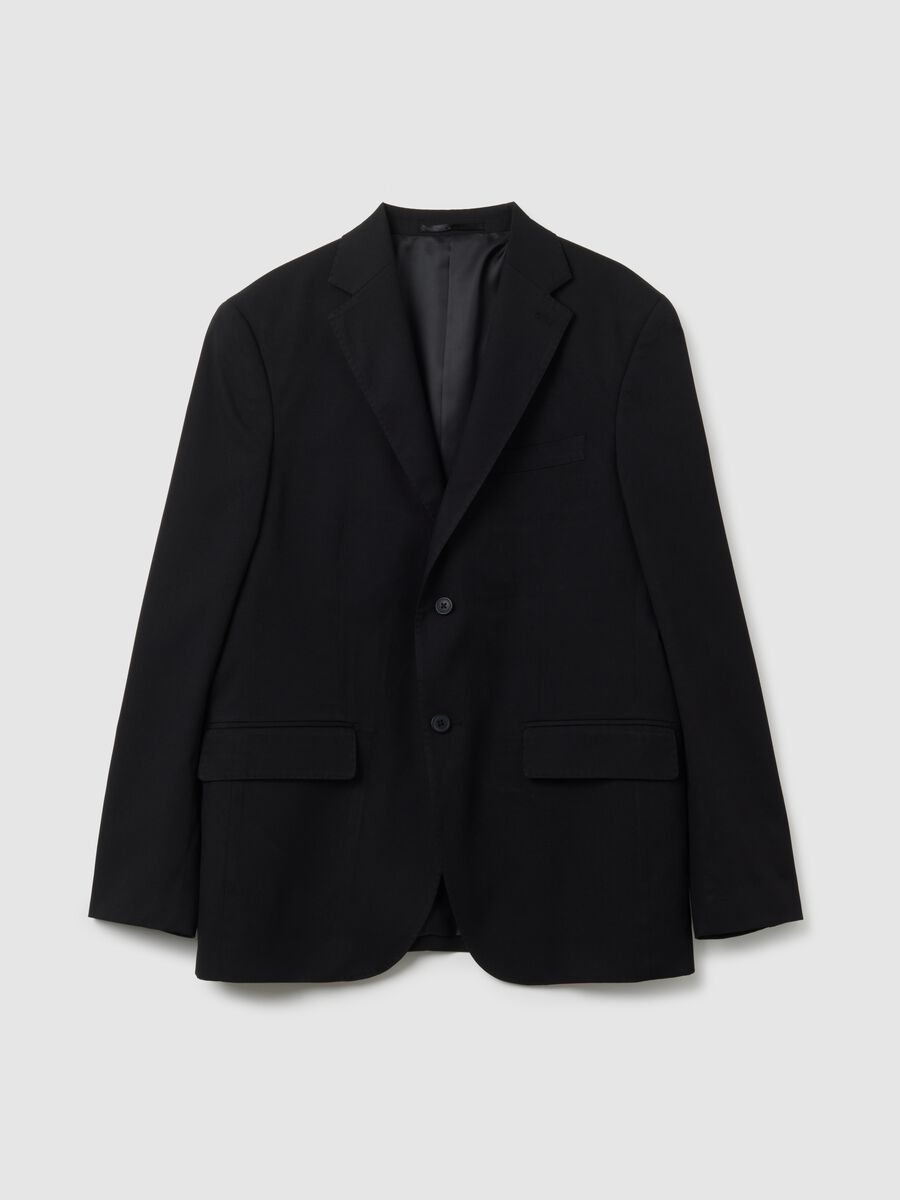 Black regular fit mixed fabric jacket_0
