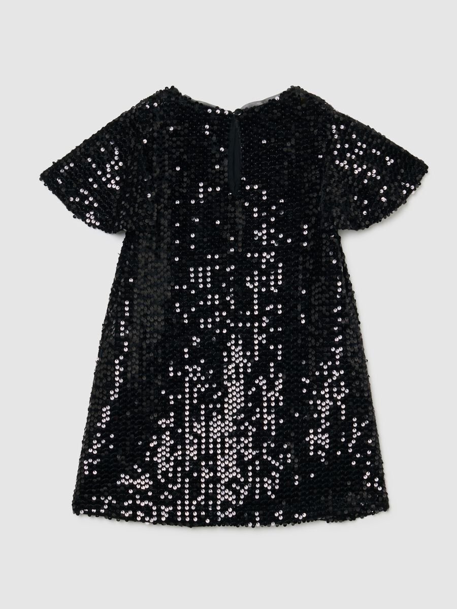 Girls' black velvet regular fit dress with sequins_1