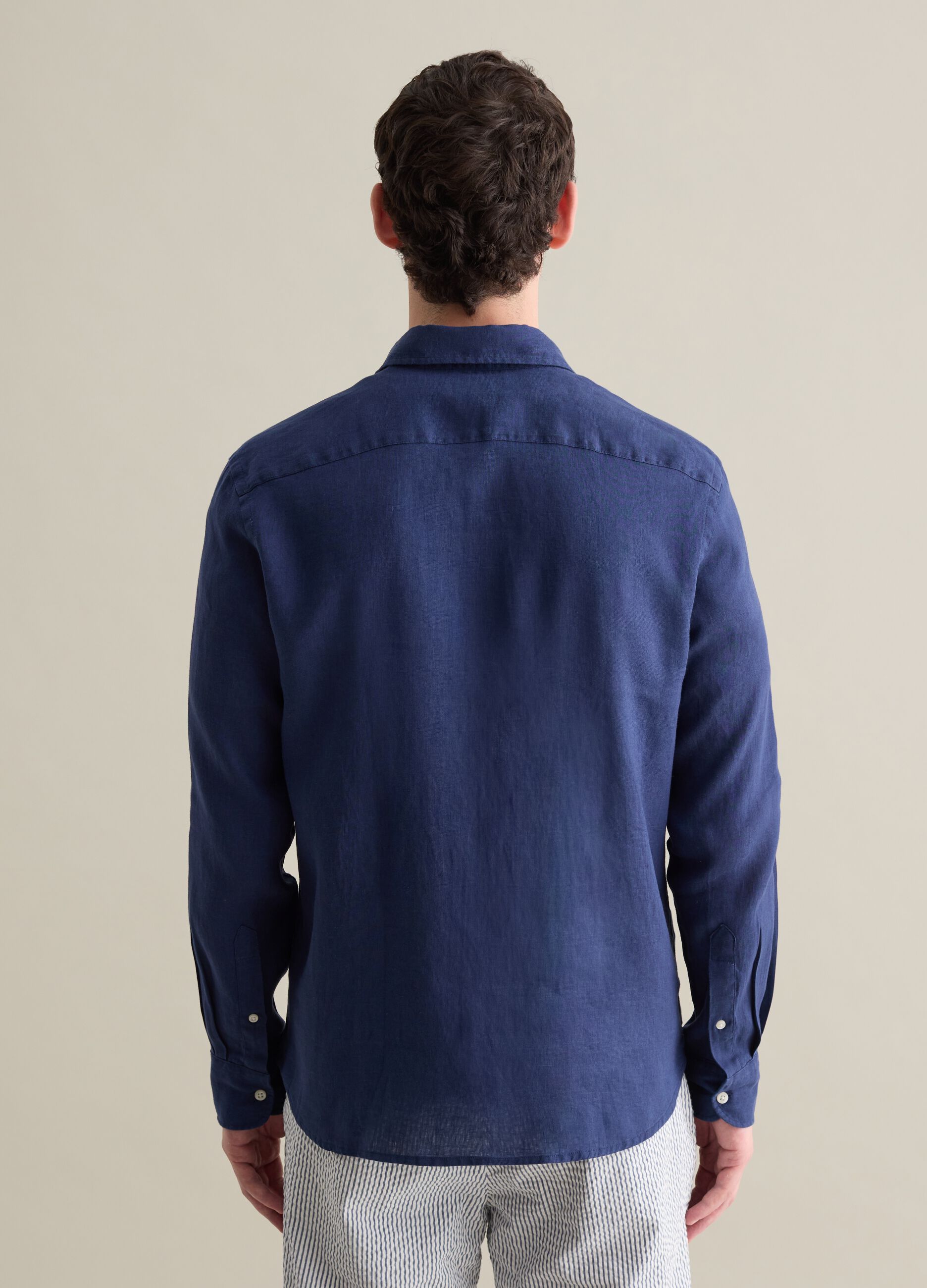 Camicia da uomo in puro lino blu regular fit con collo classico