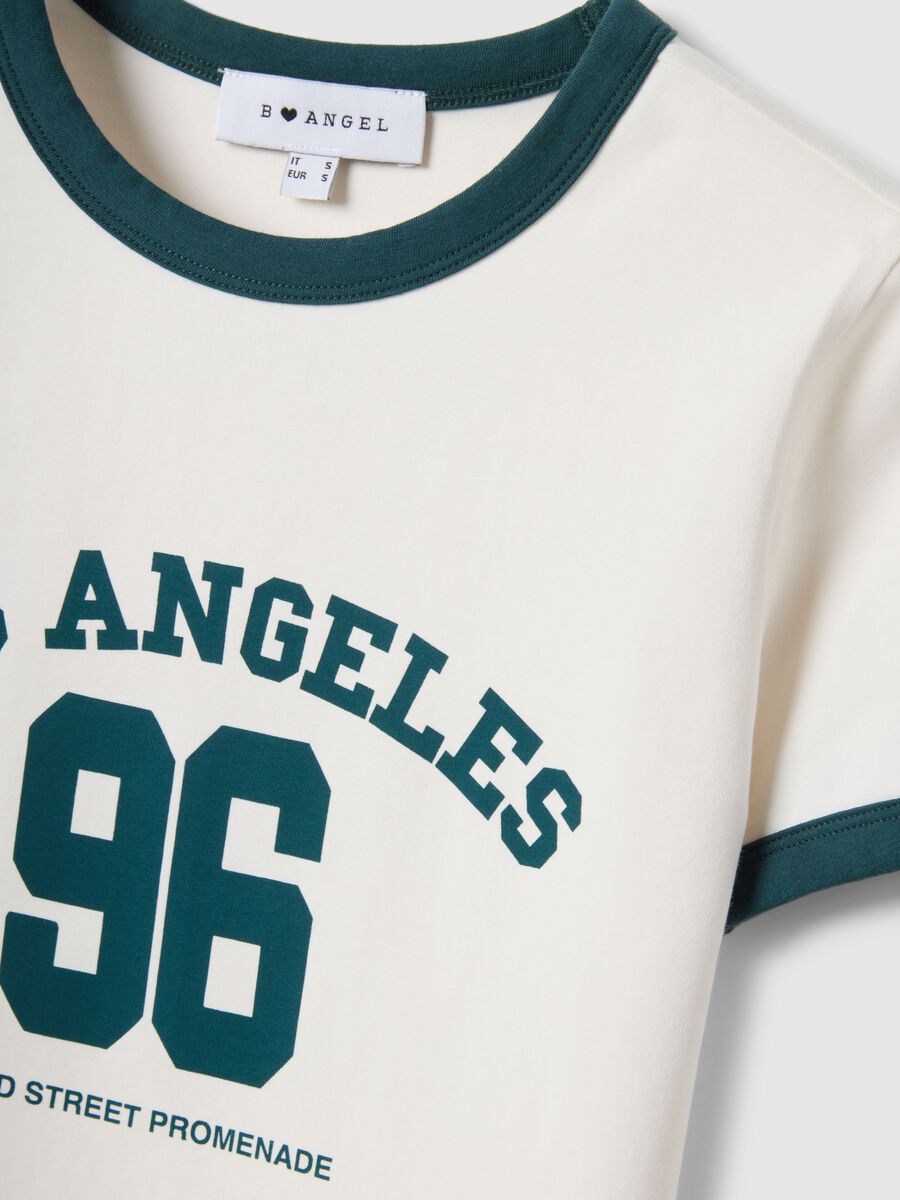 White regular fit stretch cotton T-shirt with green print_5