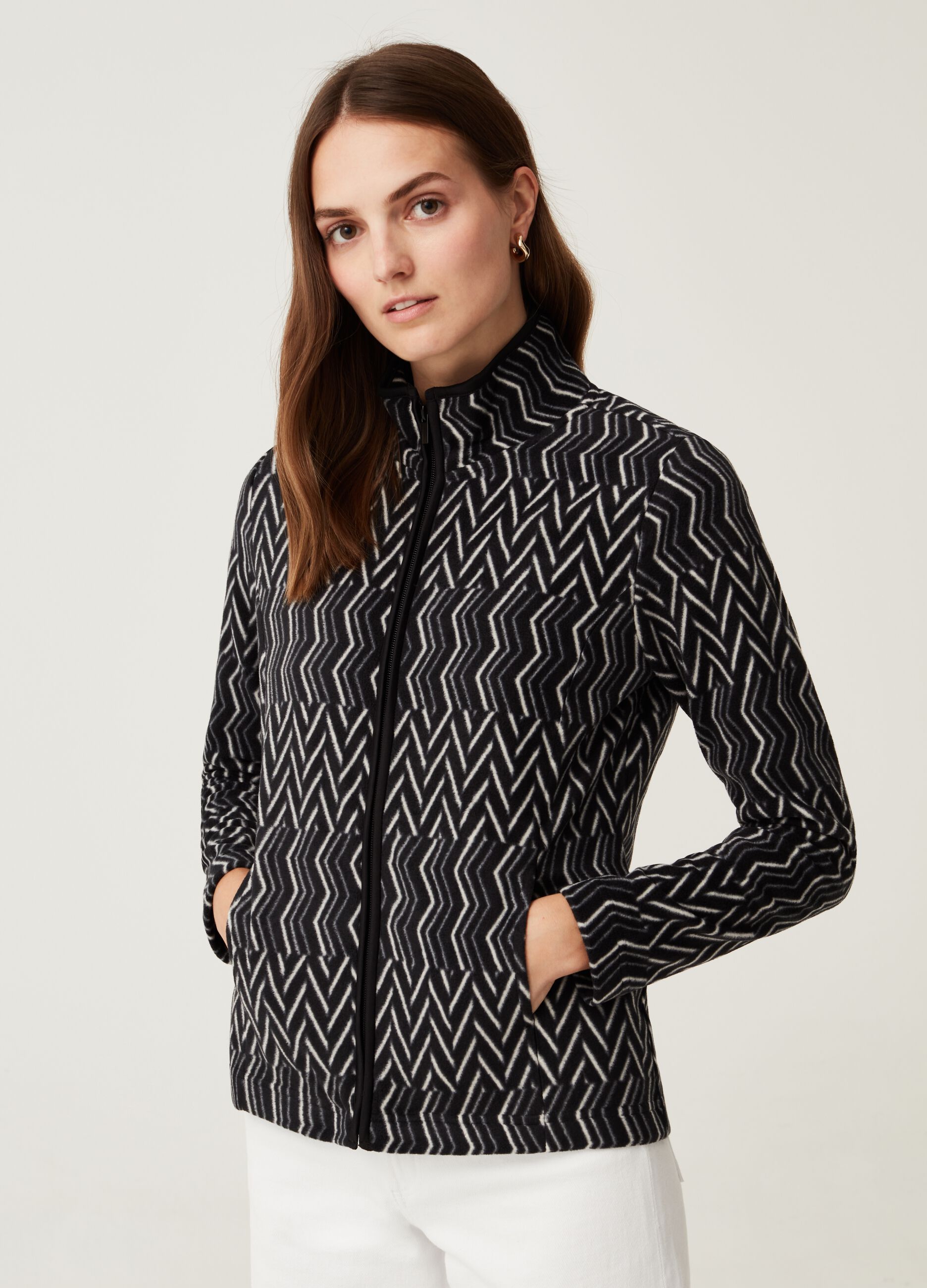 Full-zip in pile stampa a zigzag_1