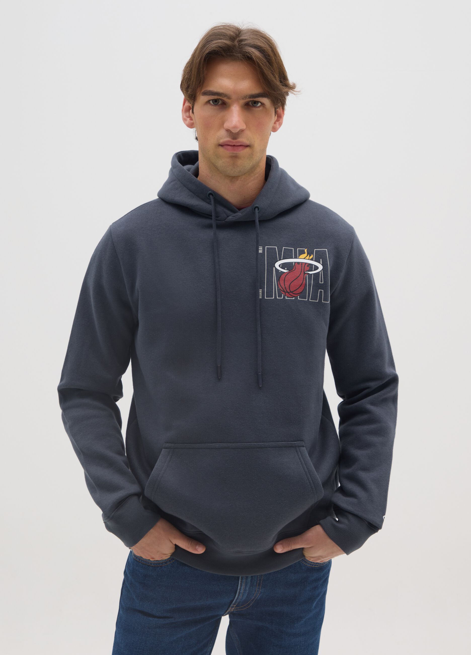 Blue Cotton Blend Hoodie with NBA Logo