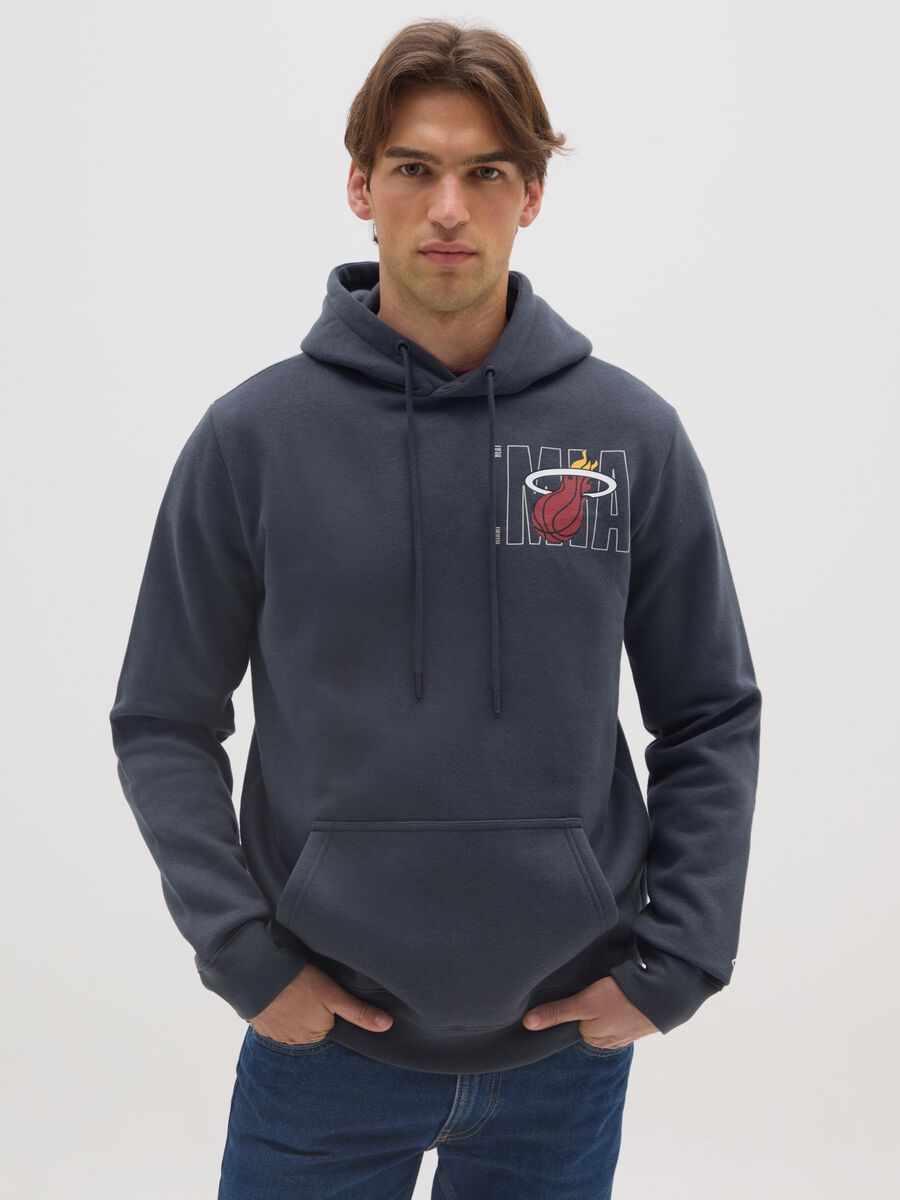 Blue Cotton Blend Hoodie with NBA Logo_0