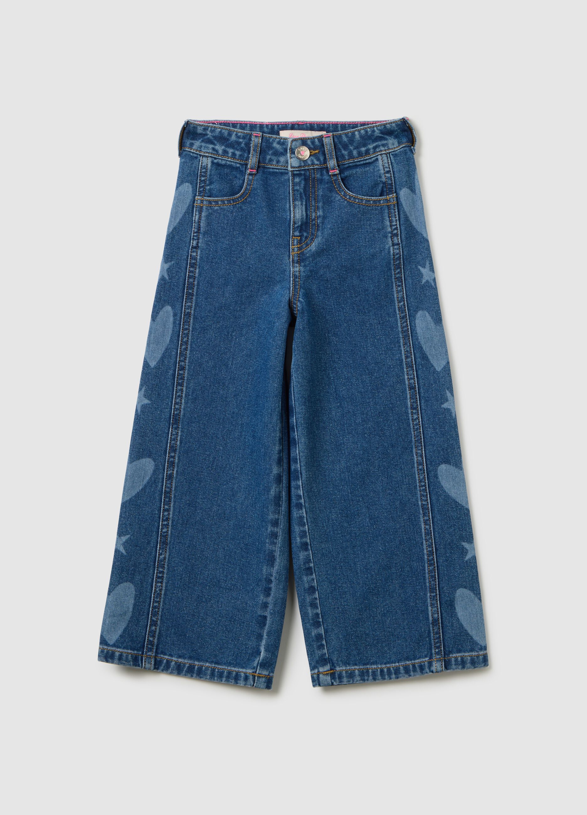 Girls' blue cotton wide leg jeans