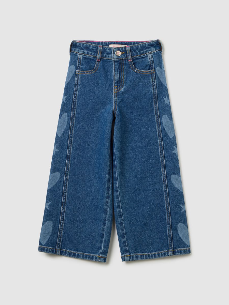 Girls' blue cotton wide leg jeans_0