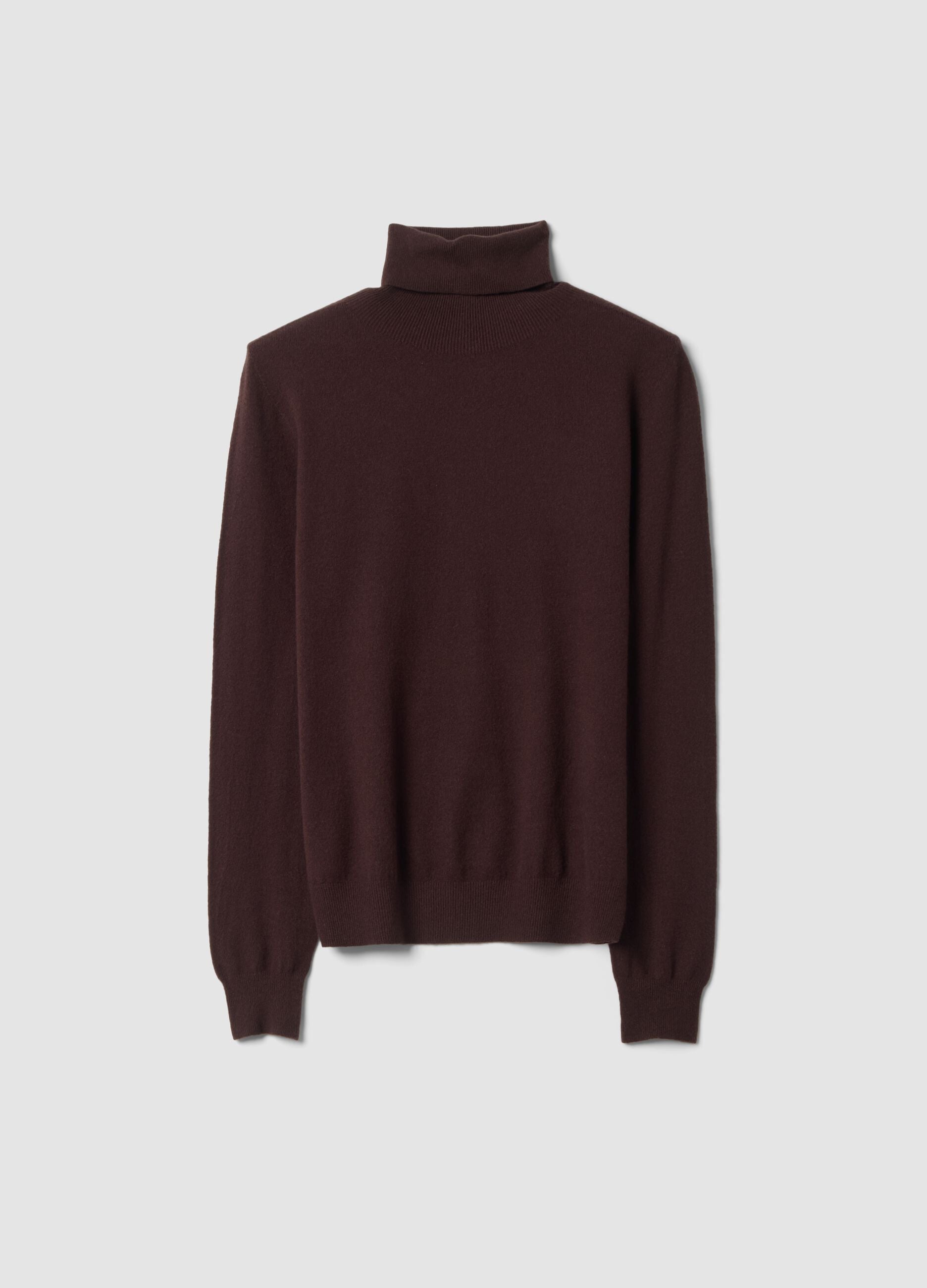 Brown high-neck jumper in viscose and wool blend, regular fit