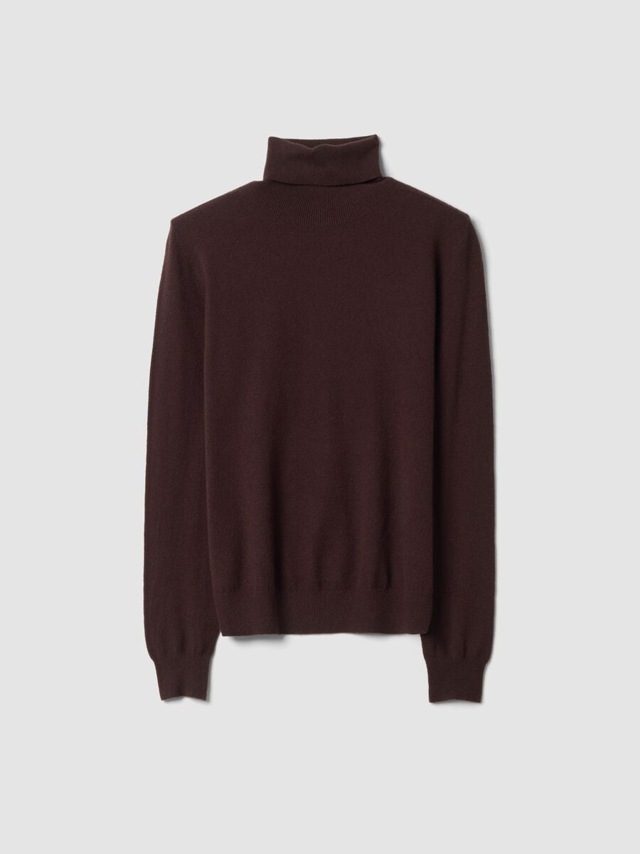 Brown high-neck jumper in viscose and wool blend, regular fit_0