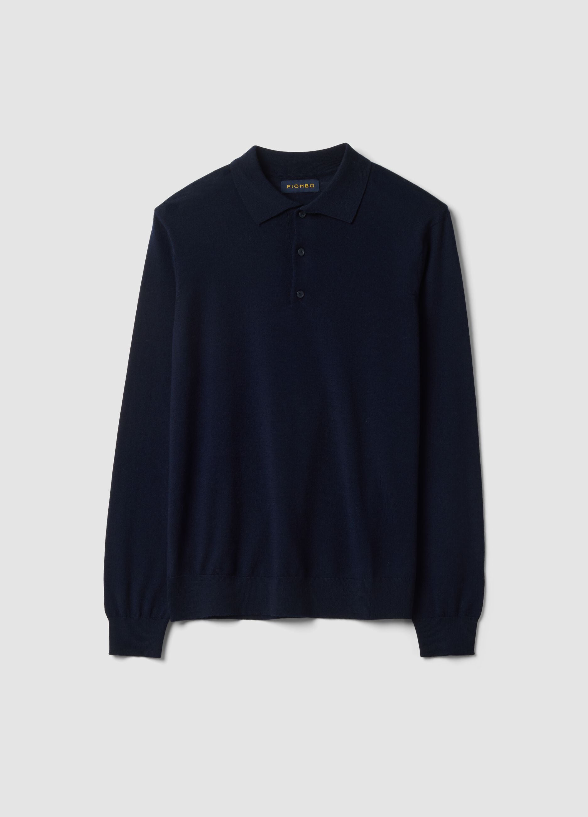 Navy pure merino wool polo jumper with polo collar