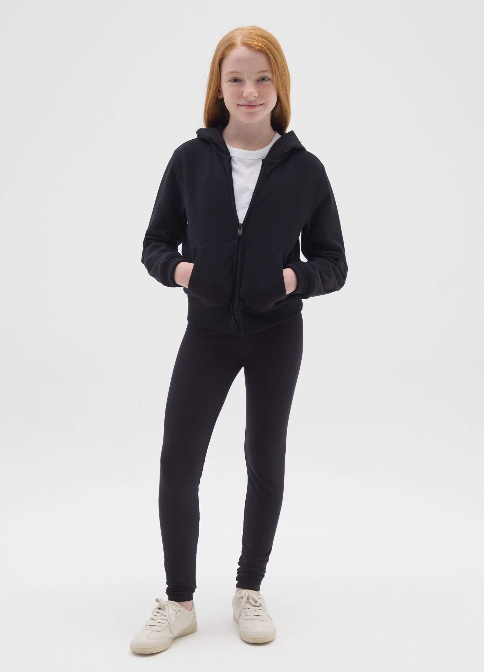 Leggings neri da ragazza in cotone elasticizzato vestibilità skinny