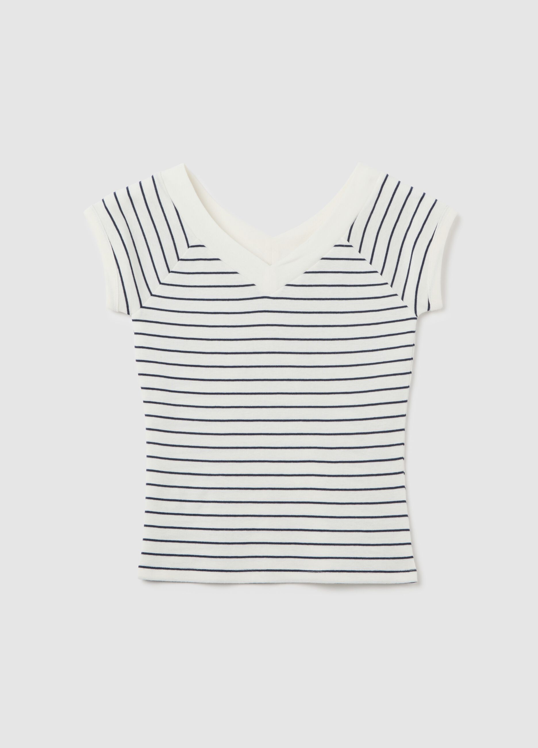 Women’s multicoloured fitted T-shirt in 100% cotton with V neck