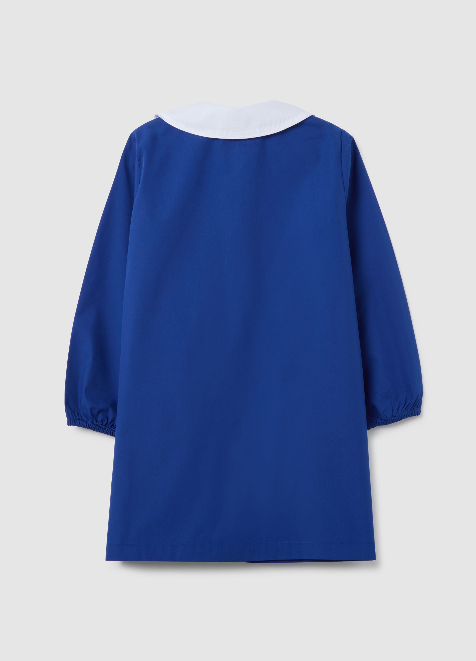 Grembiule scolastico da bambina in misto cotone blu con zip