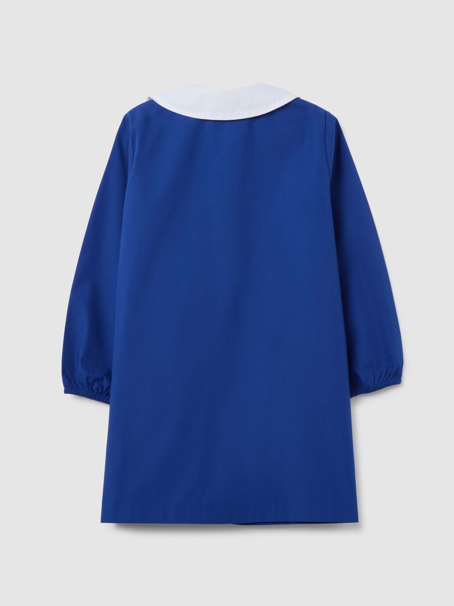 Girls' blue cotton blend school apron with zip_1