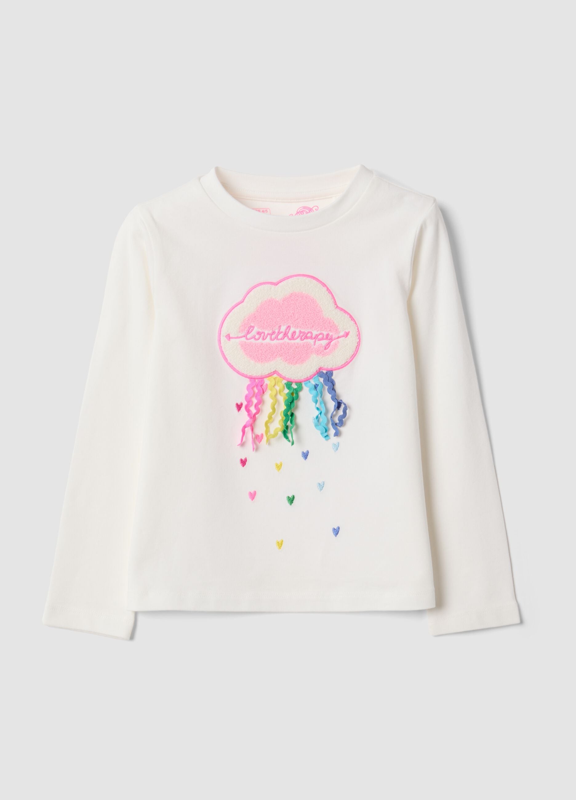 T-shirt bianca in cotone elasticizzato con girocollo