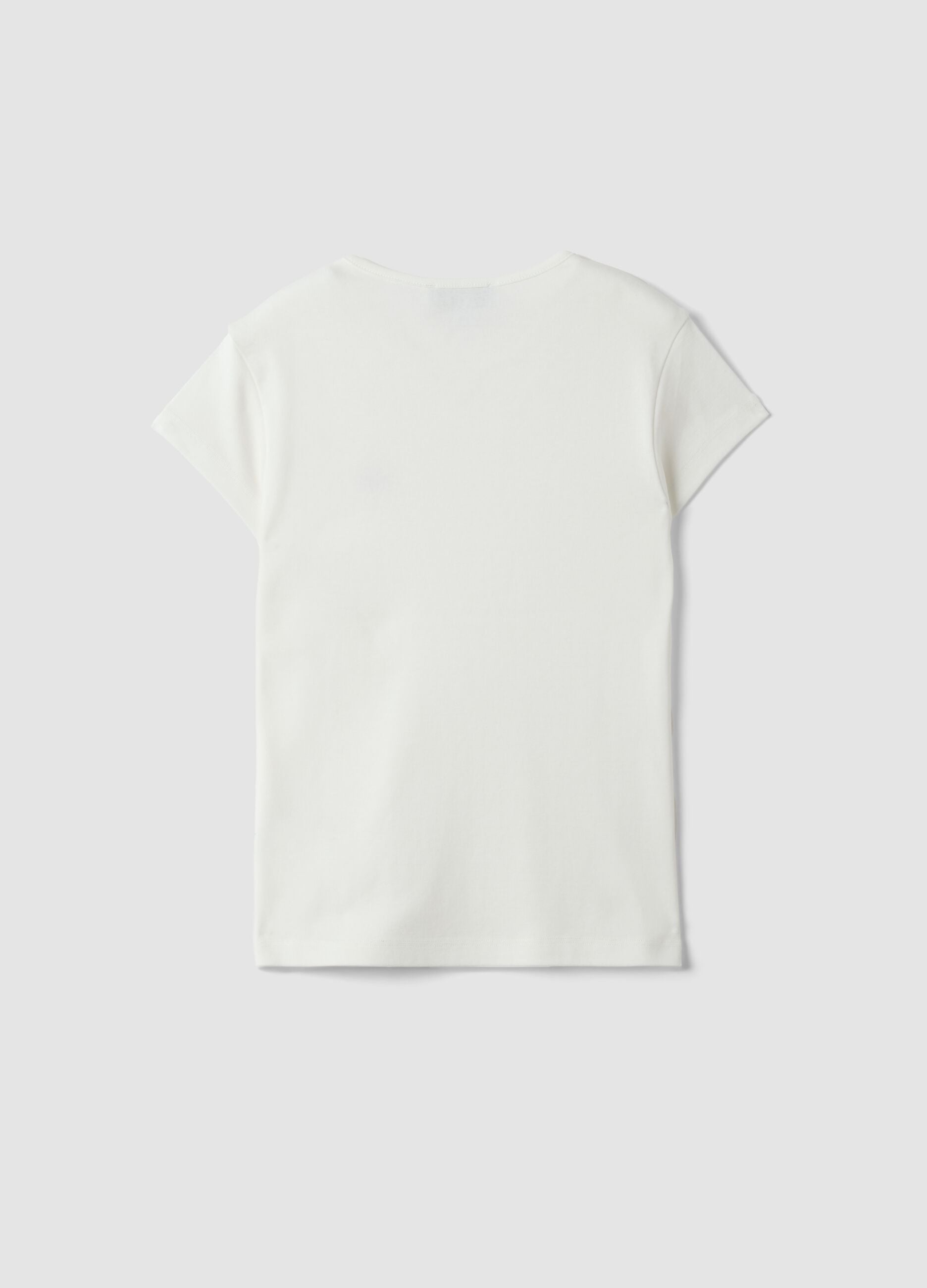 White pure cotton crew-neck T-shirt with heart print