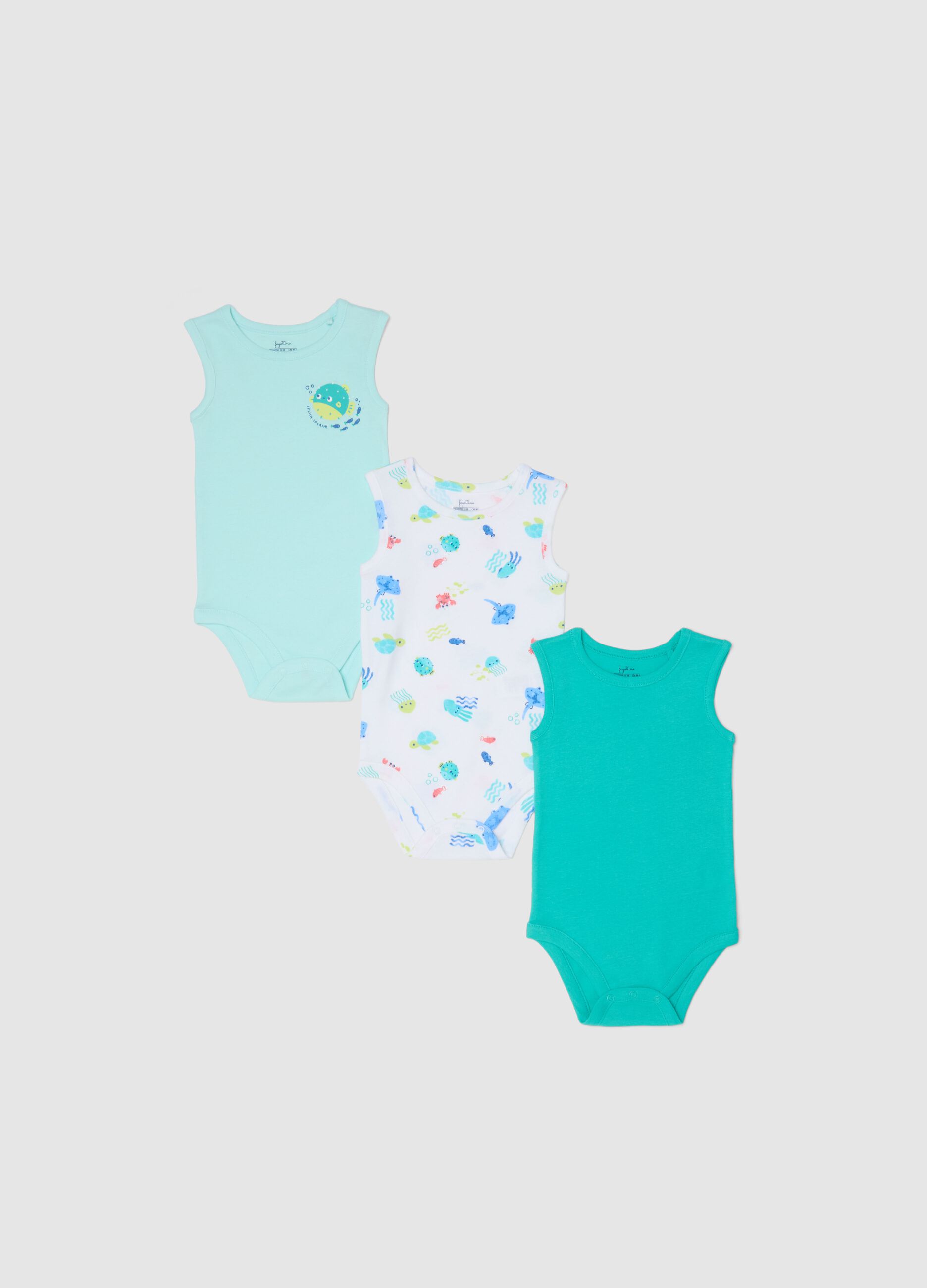 Newborn Sleeveless Pure Cotton Multicolour Bodysuit Tripack