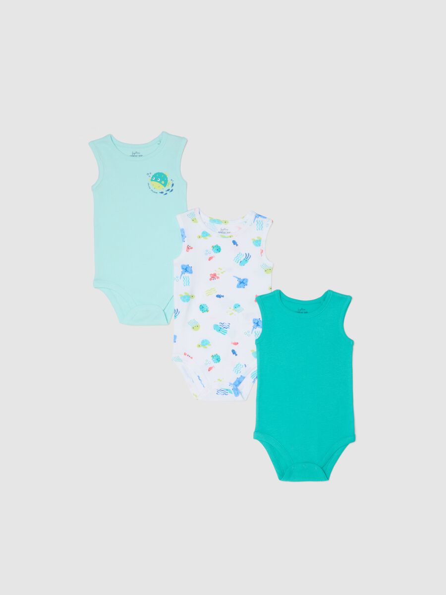 Newborn Sleeveless Pure Cotton Multicolour Bodysuit Tripack_0