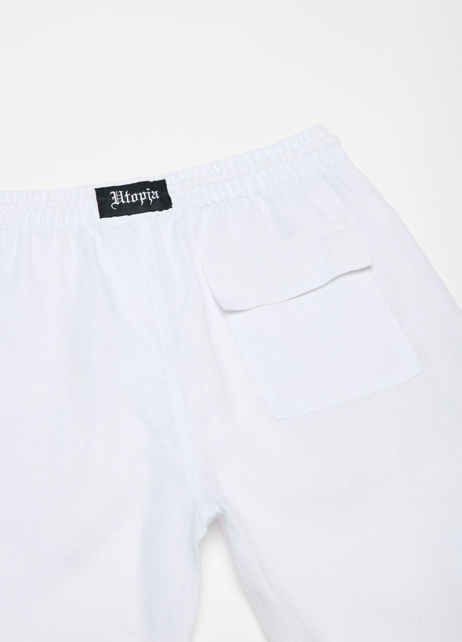 100% Linen Cargo Trousers White