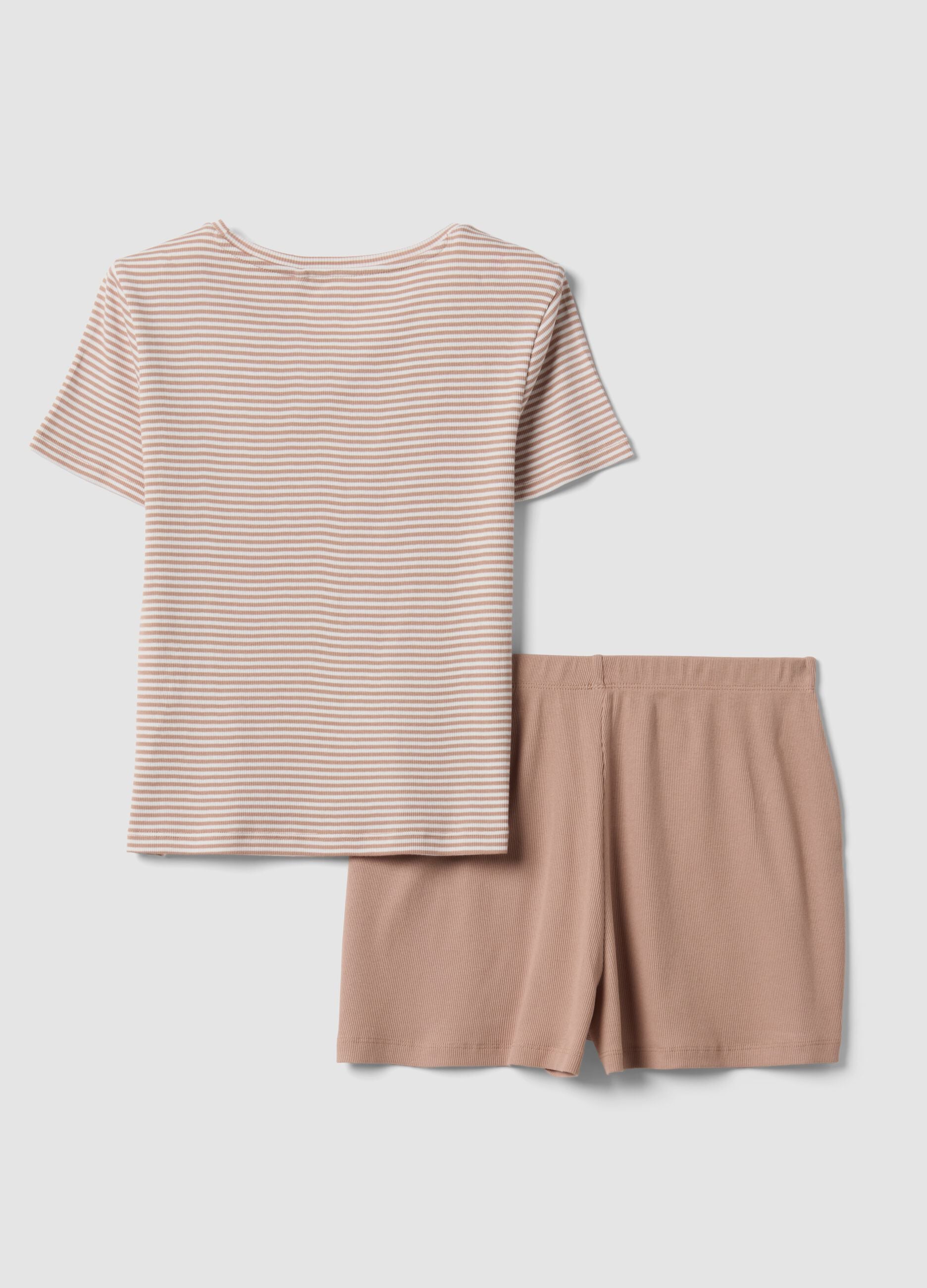 Multicolour pure organic cotton pyjamas with striped T-shirt and shorts