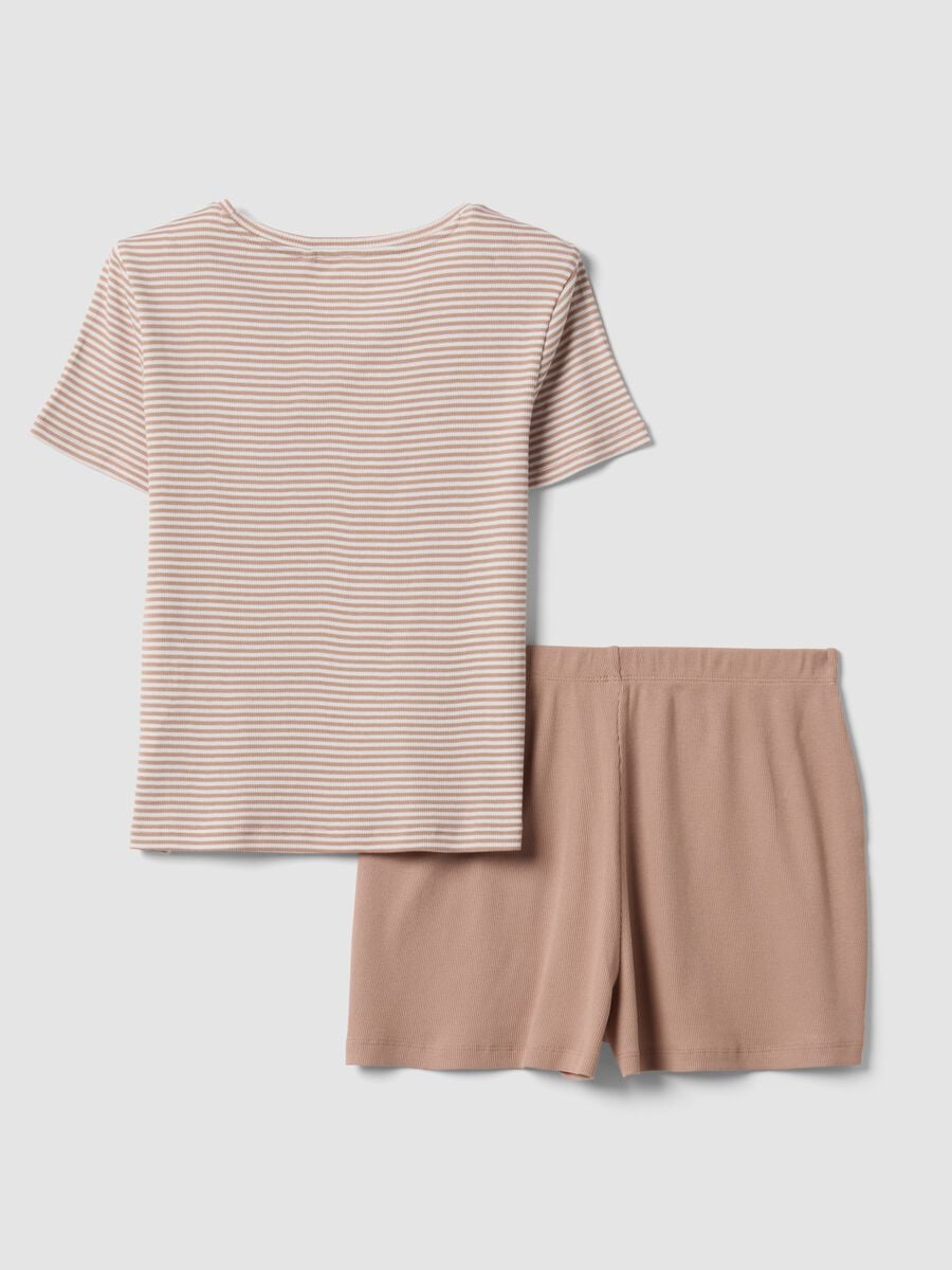 Pigiama multicolor in puro cotone organico con t-shirt a righe e shorts_5
