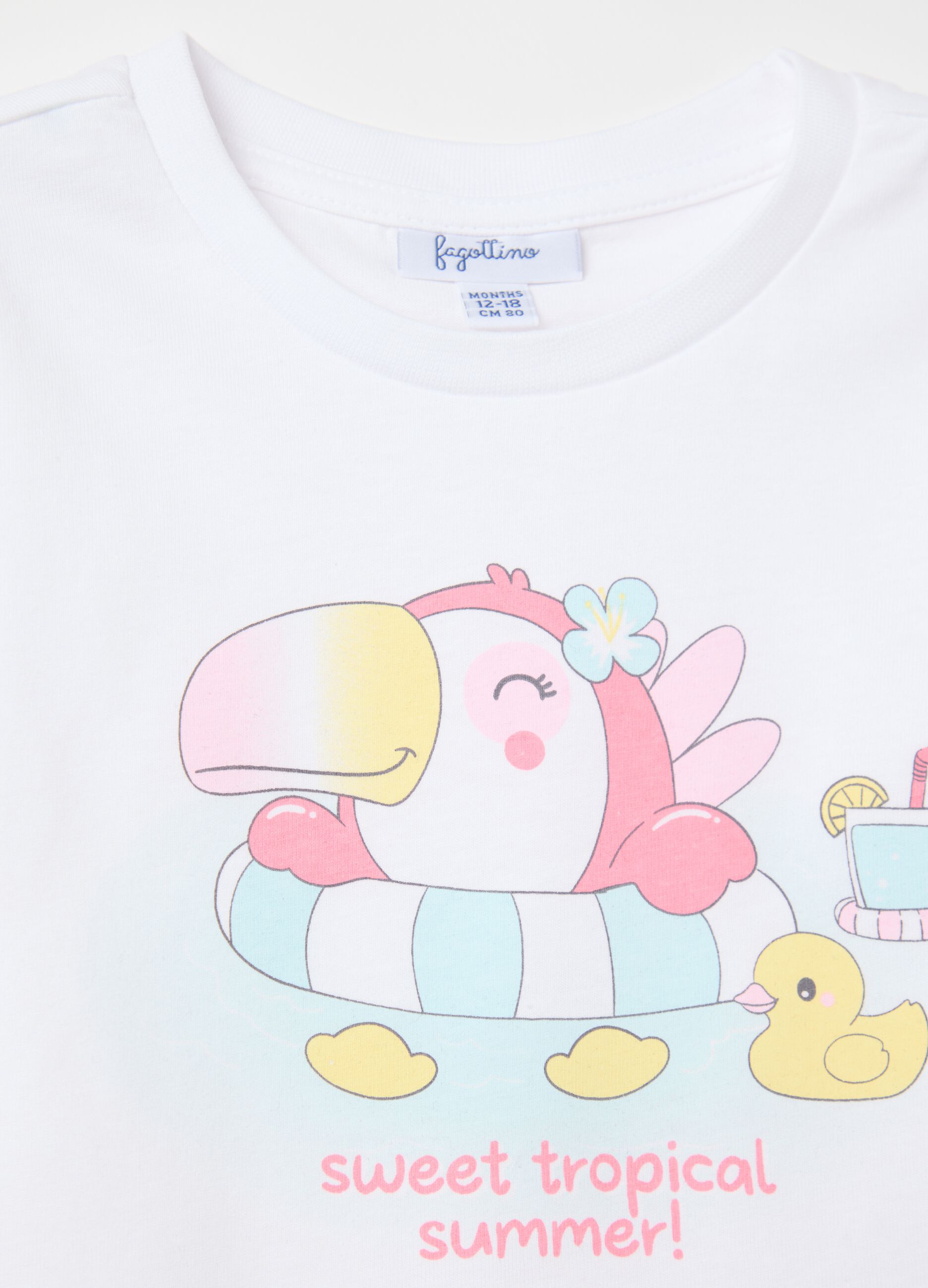 Two-pack white and pink T-shirts in cotton with print and embroidery