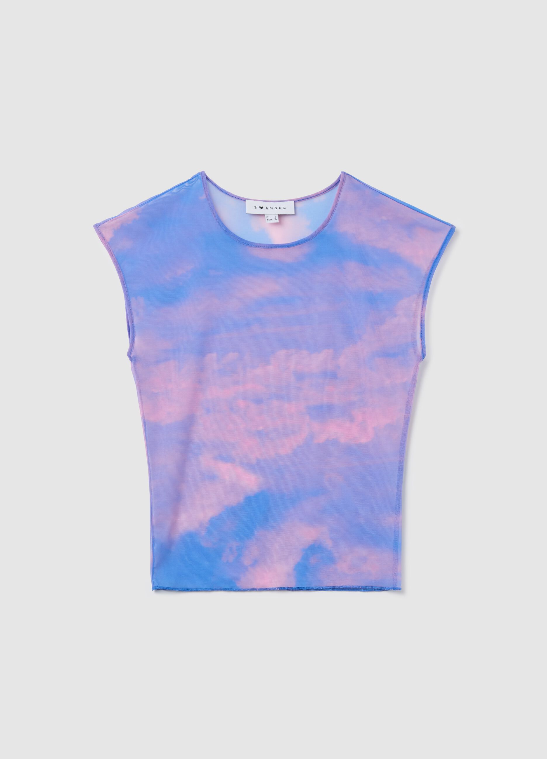 Light blue and pink tank top in mesh with print