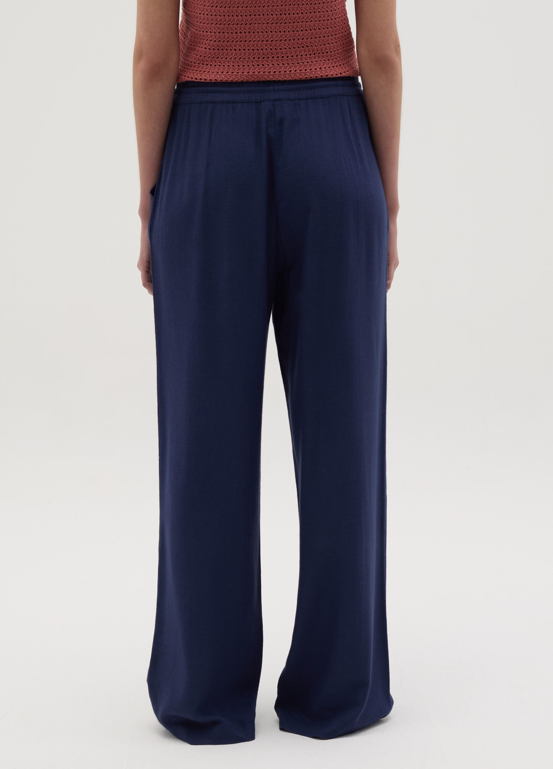 Blue palazzo trousers in viscose and linen