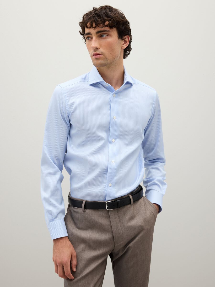 Slim fit long-sleeve blue cotton shirt_0