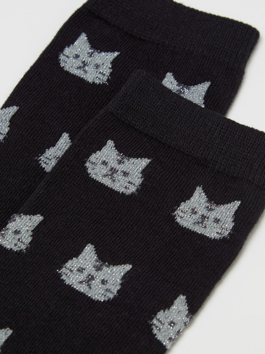 Two-pair pack short socks with lurex kittens_1