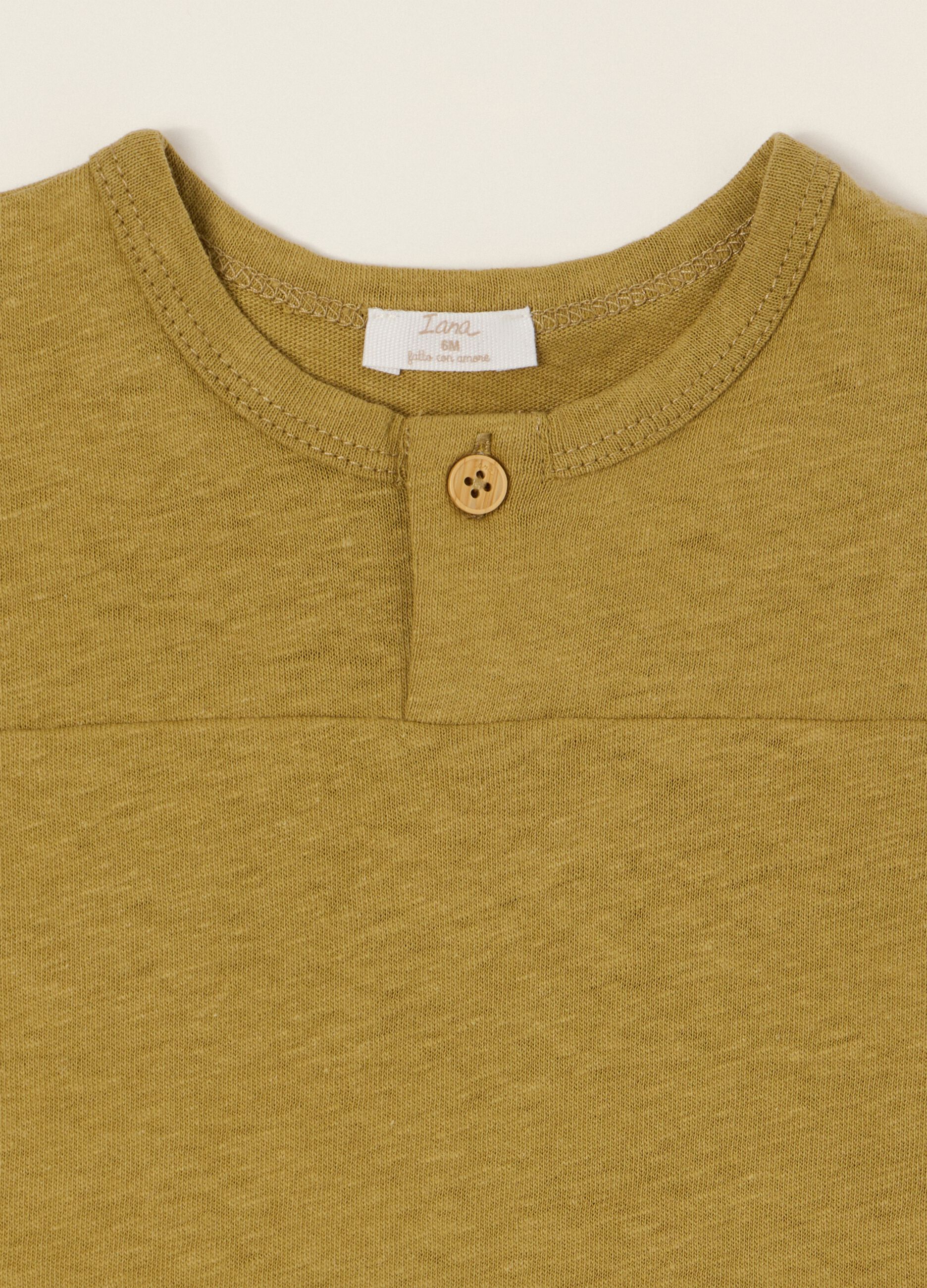 Green baby linen and cotton blend T-shirt, regular fit