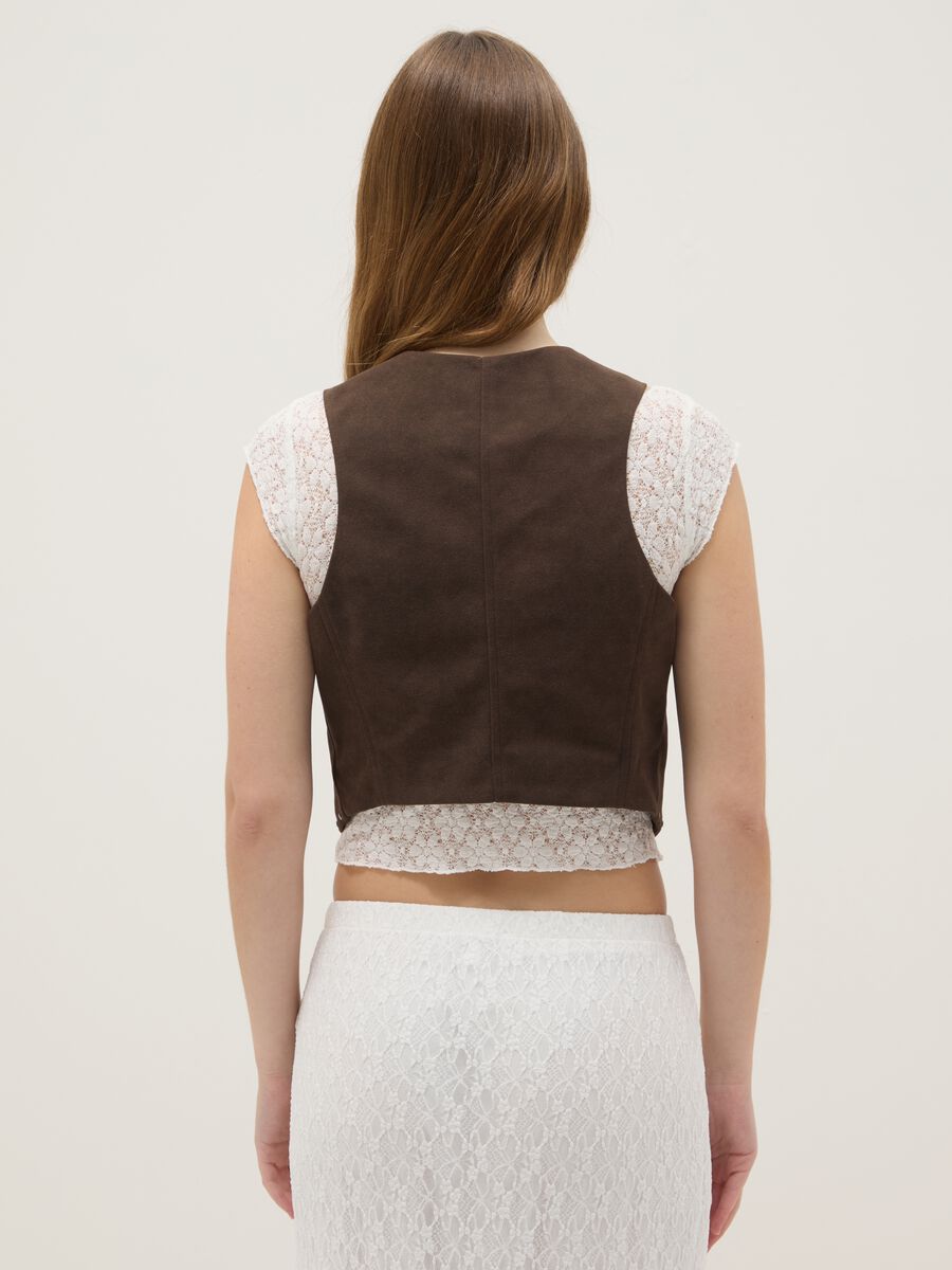 Brown string-closure vest without buttons, regular fit_3