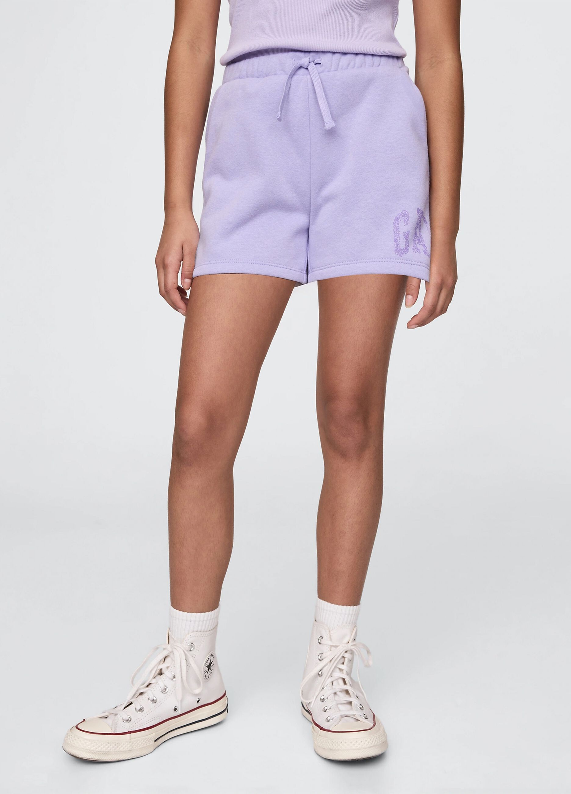 Purple shorts with drawstring and logo print