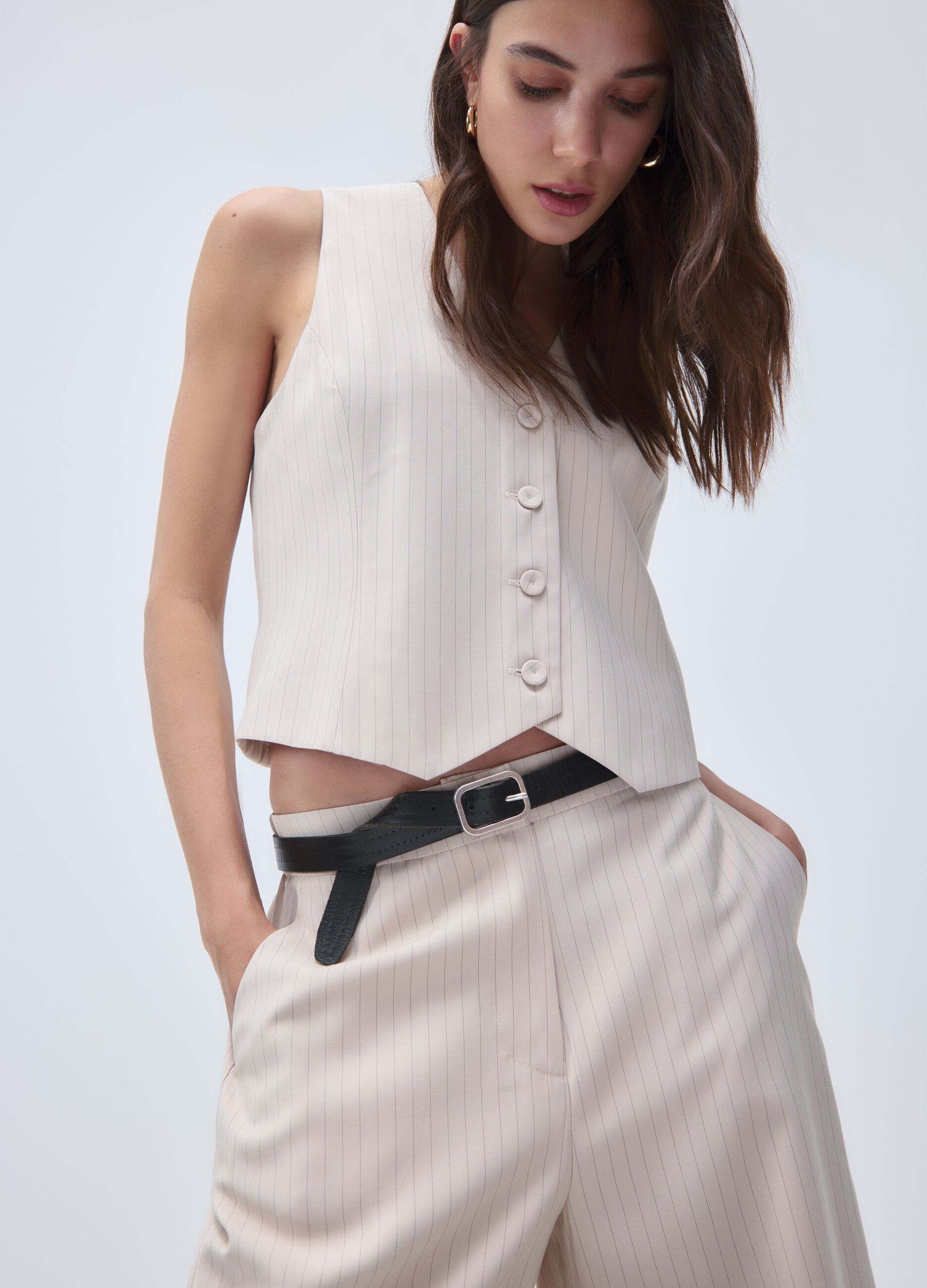 Blazer beige a righe vestibilità slim