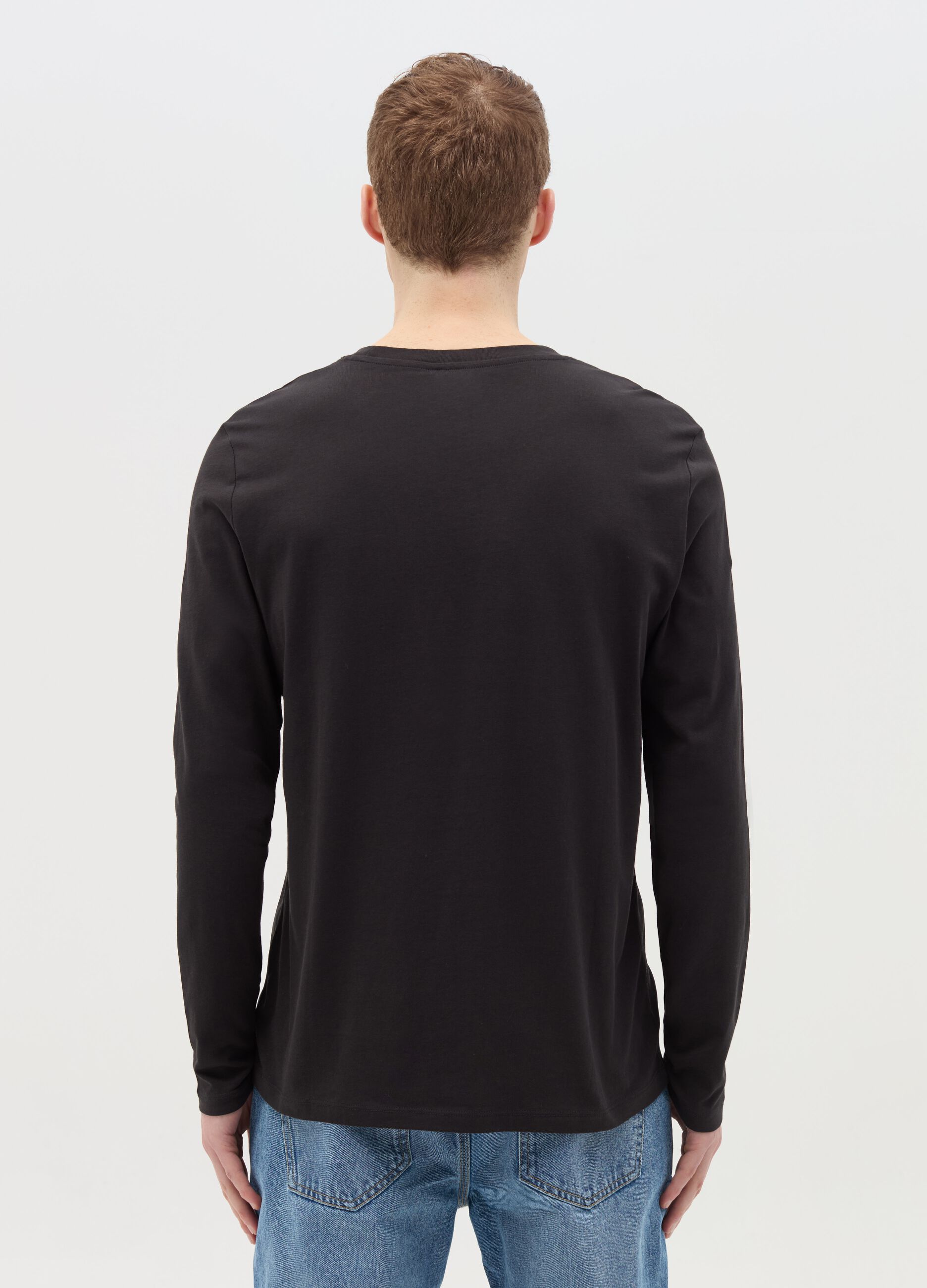 T-shirt girocollo a maniche lunghe in cotone