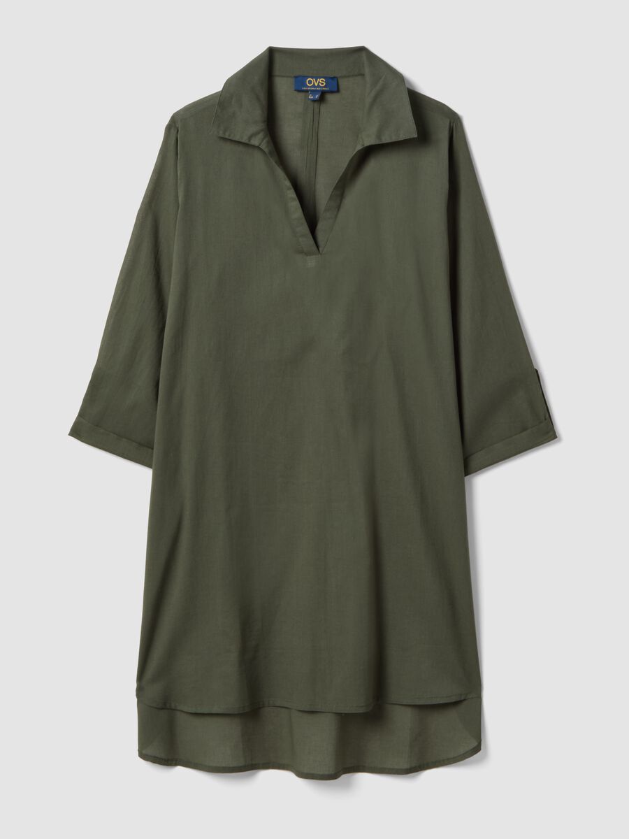 Green pure organic cotton kaftan with V-neck_0