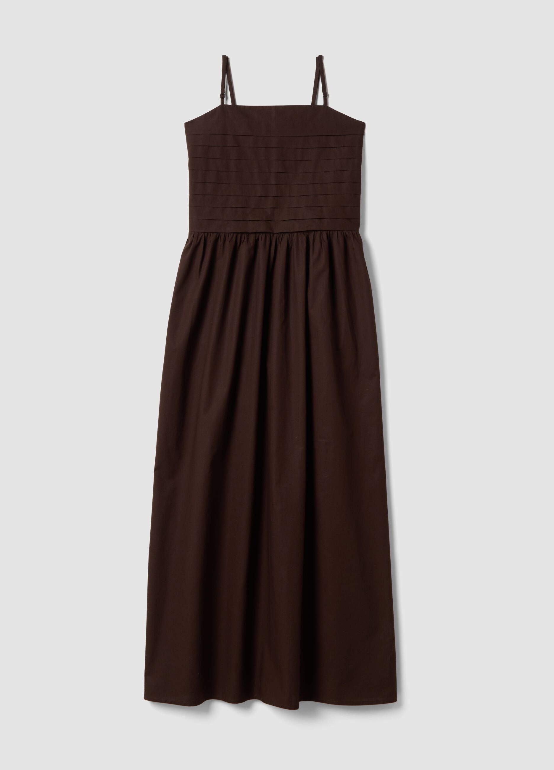 Sleeveless dress in pure brown cotton regular fit