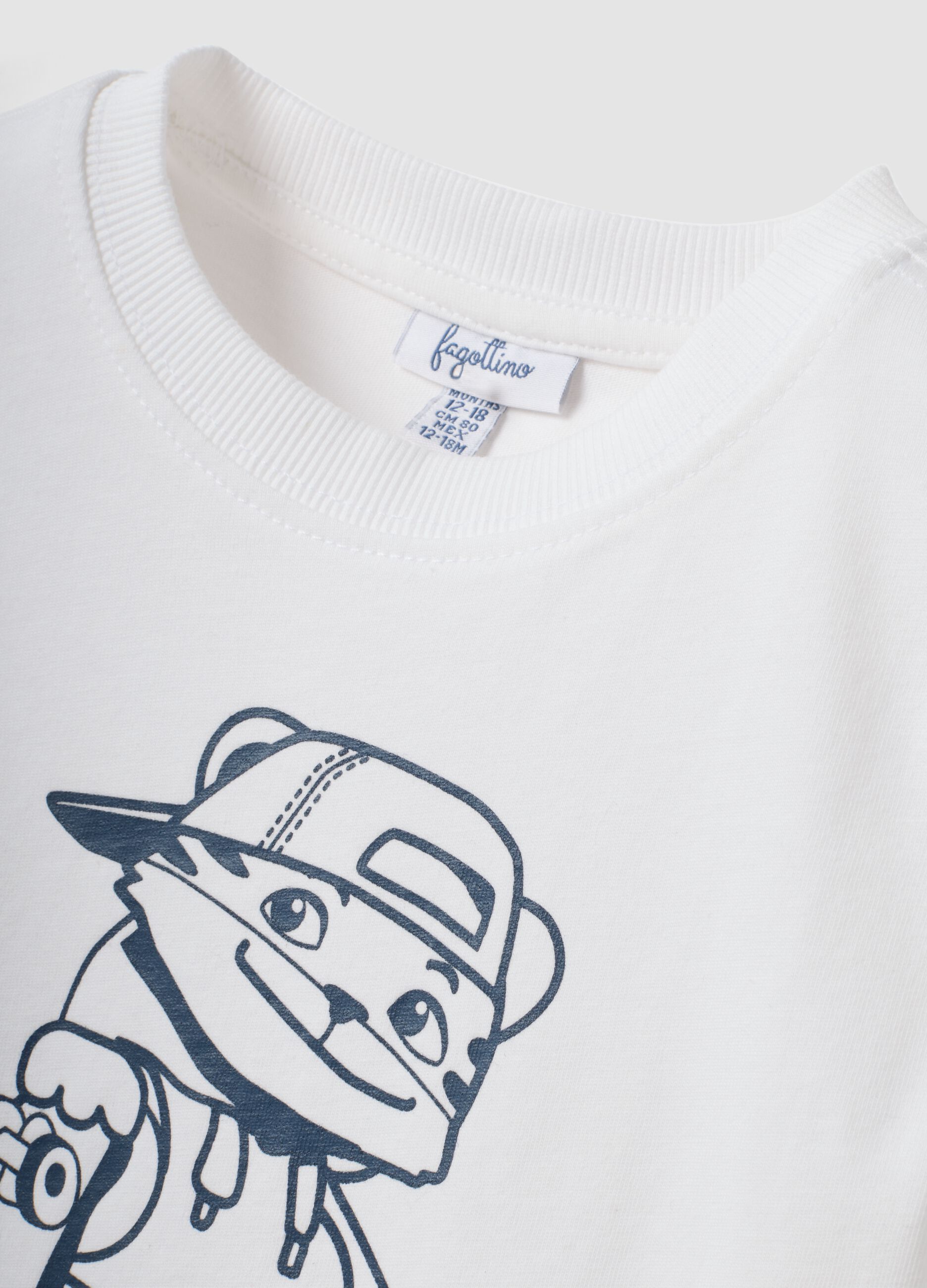 White oversized organic cotton jersey T-shirt with print for boys