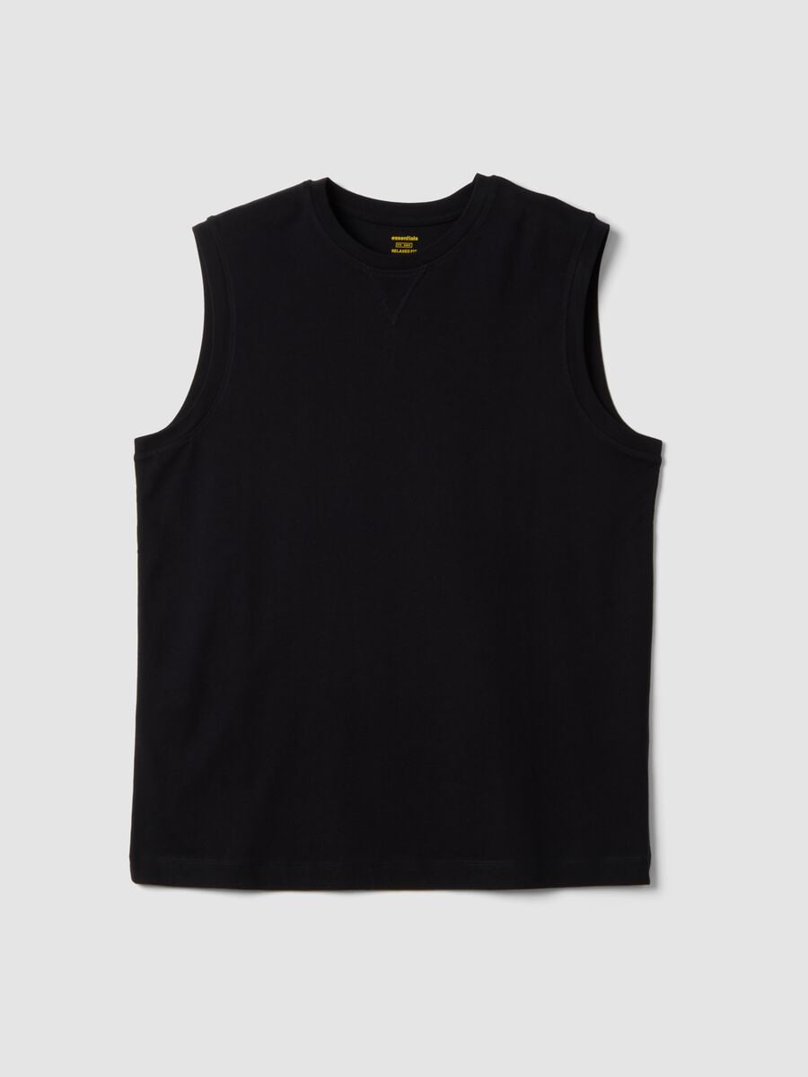 Canotta girocollo nera in puro cotone relaxed fit_4