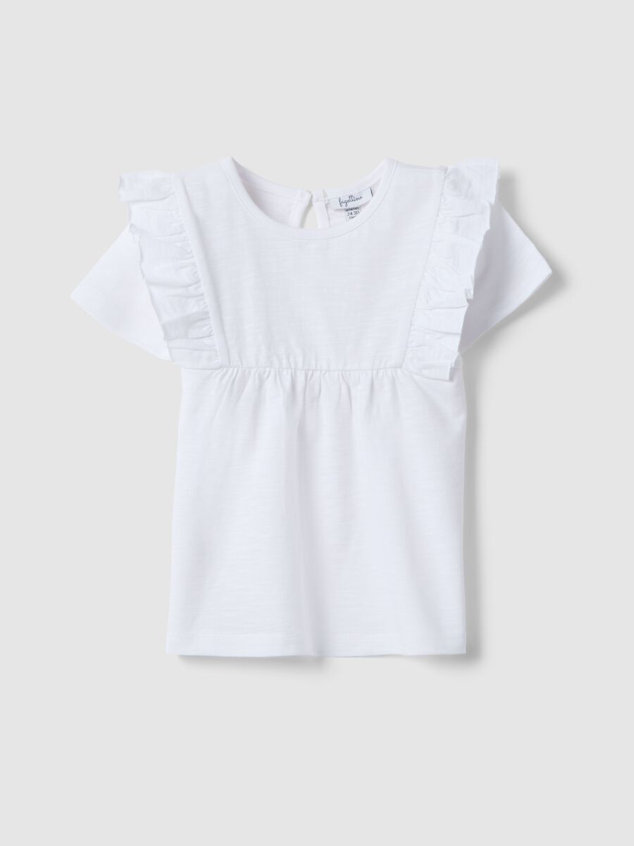 T-shirt in puro cotone bianca da bimba regular fit con volant_0