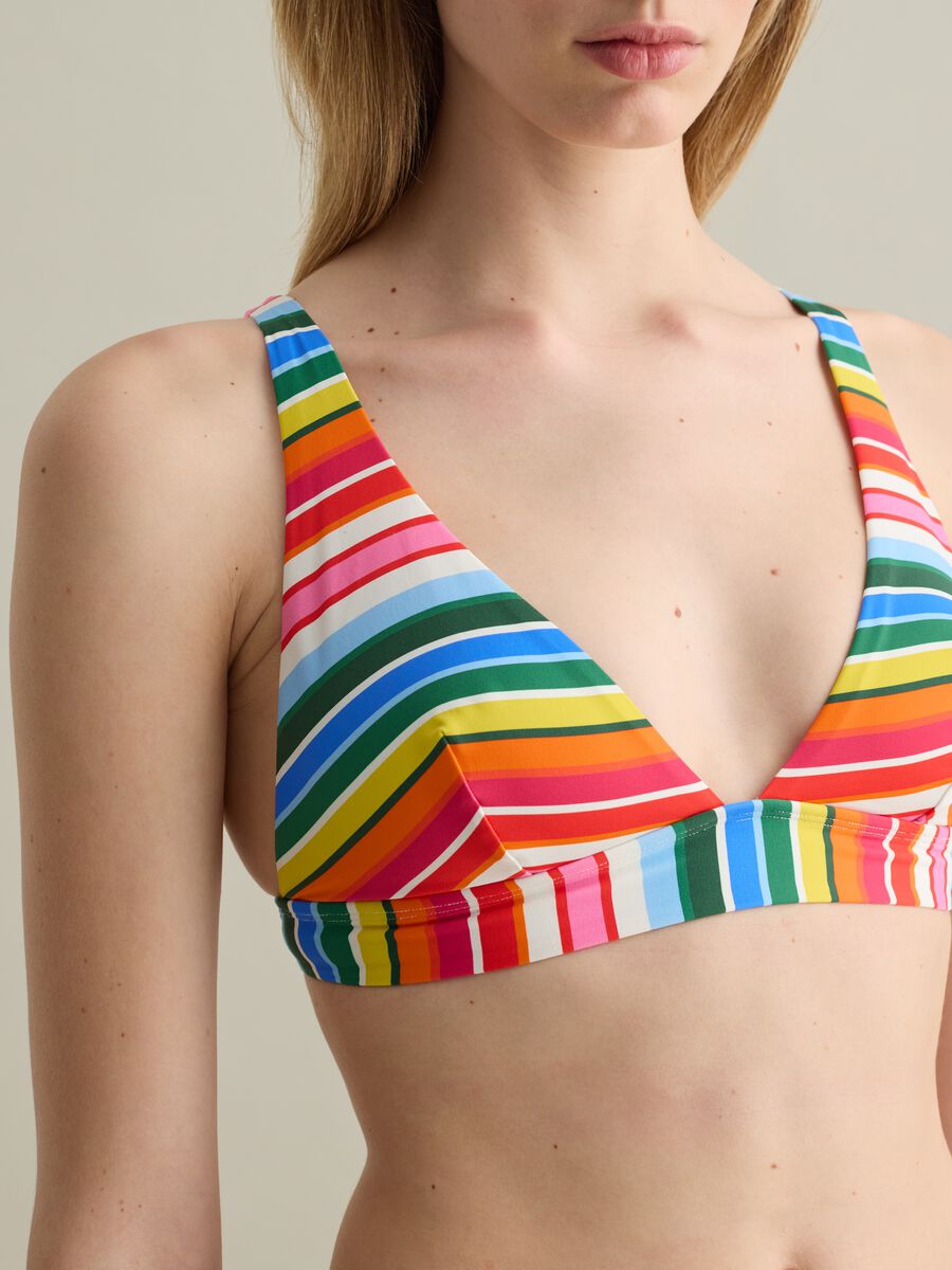 Women’s bikini top in multicoloured stretch fabric with no padding_3