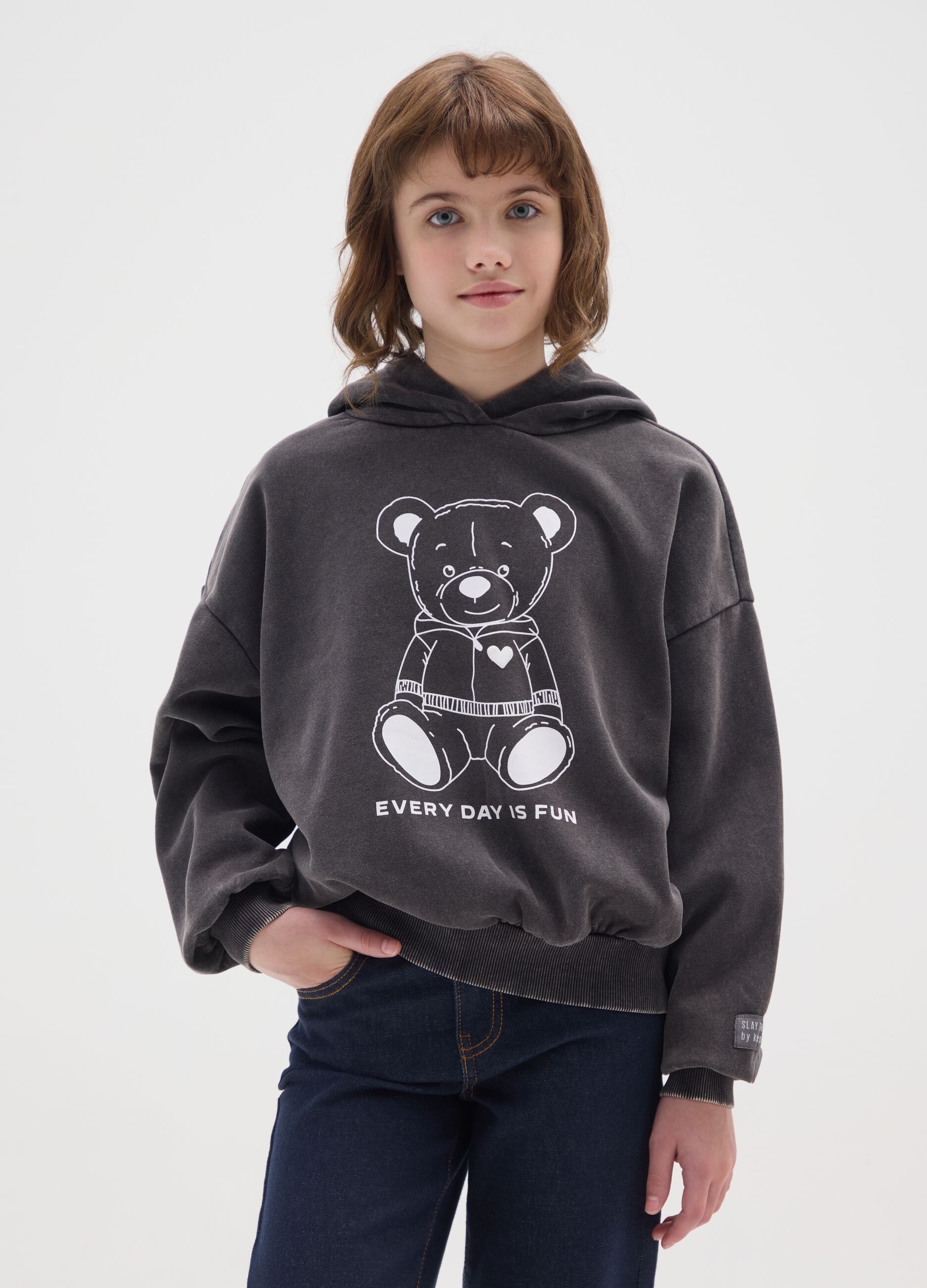 Girls' black cotton blend oversized sweatshirt