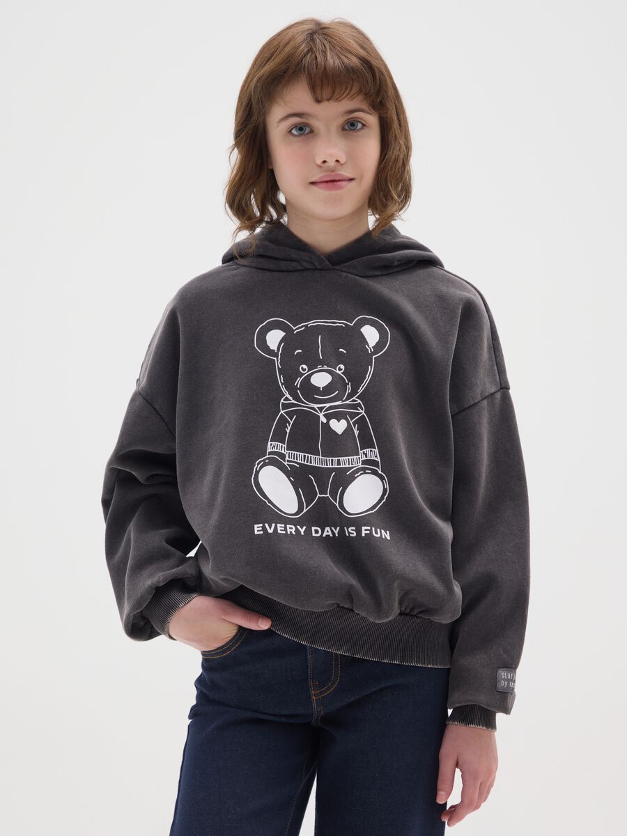 Felpa da ragazza in misto cotone nero vestibilità over_0