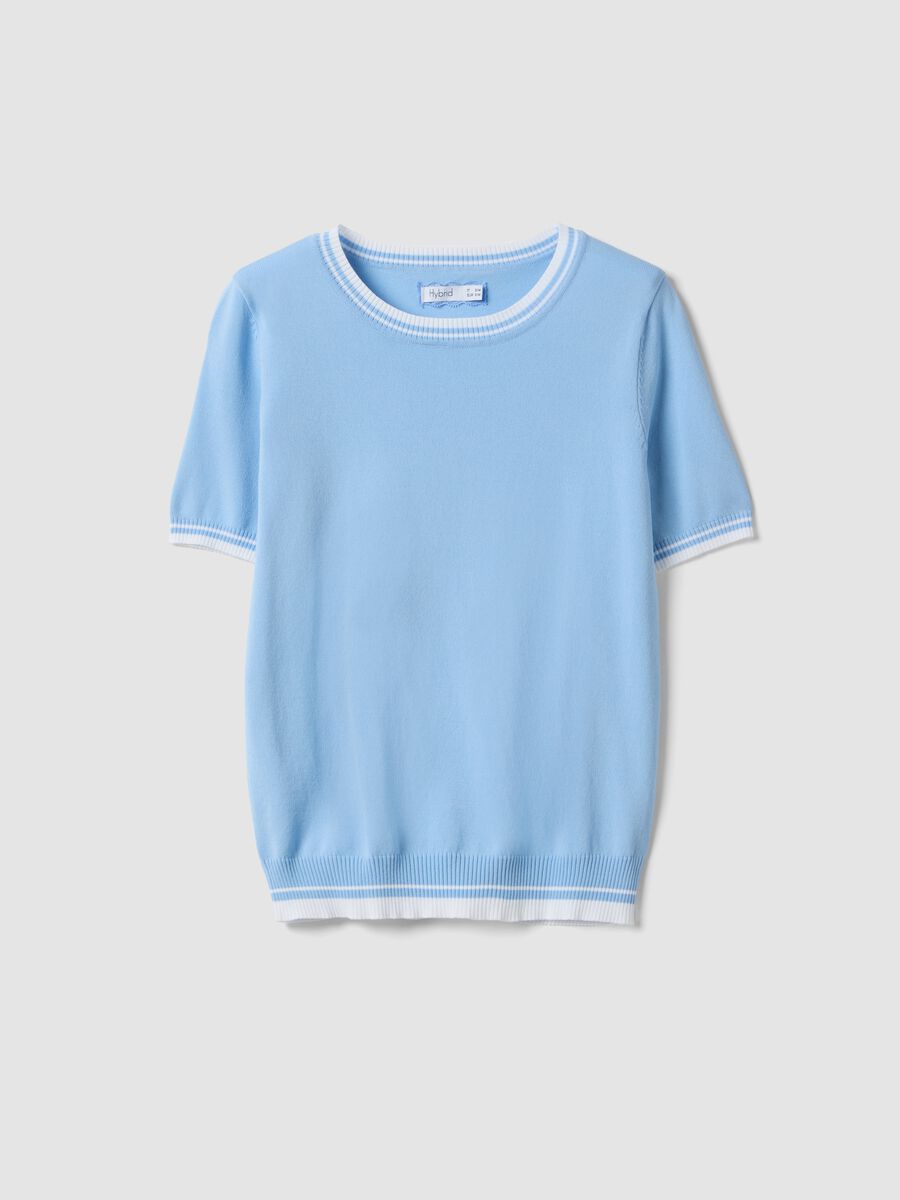 Blue viscose blend regular fit t-shirt with contrasting collar_4