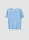 Blue viscose blend regular fit t-shirt with contrasting collar_4