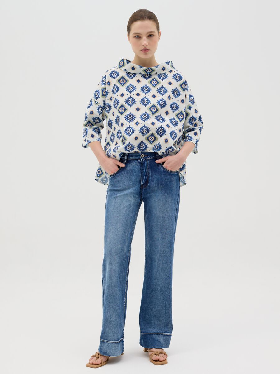 Blue Spring Blouse with Geometric Pattern Hybrid_1
