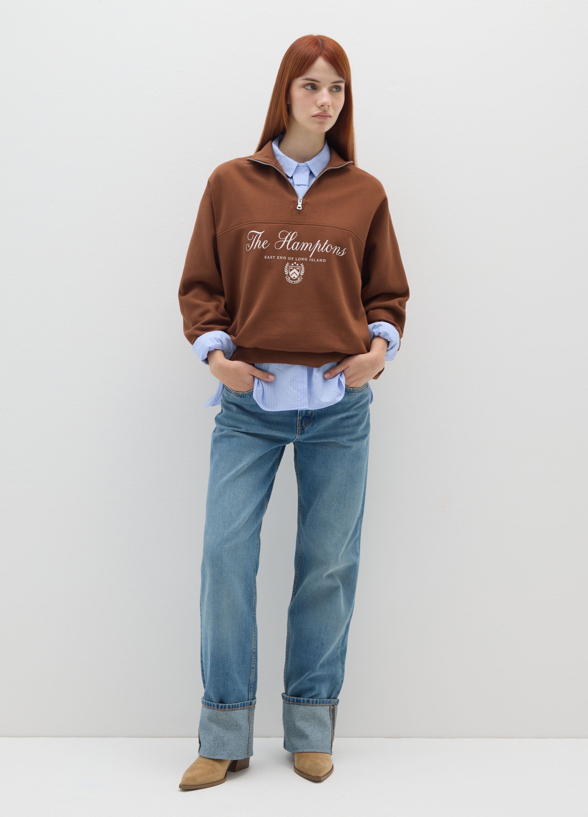 Brown Half-Zip Sweatshirt