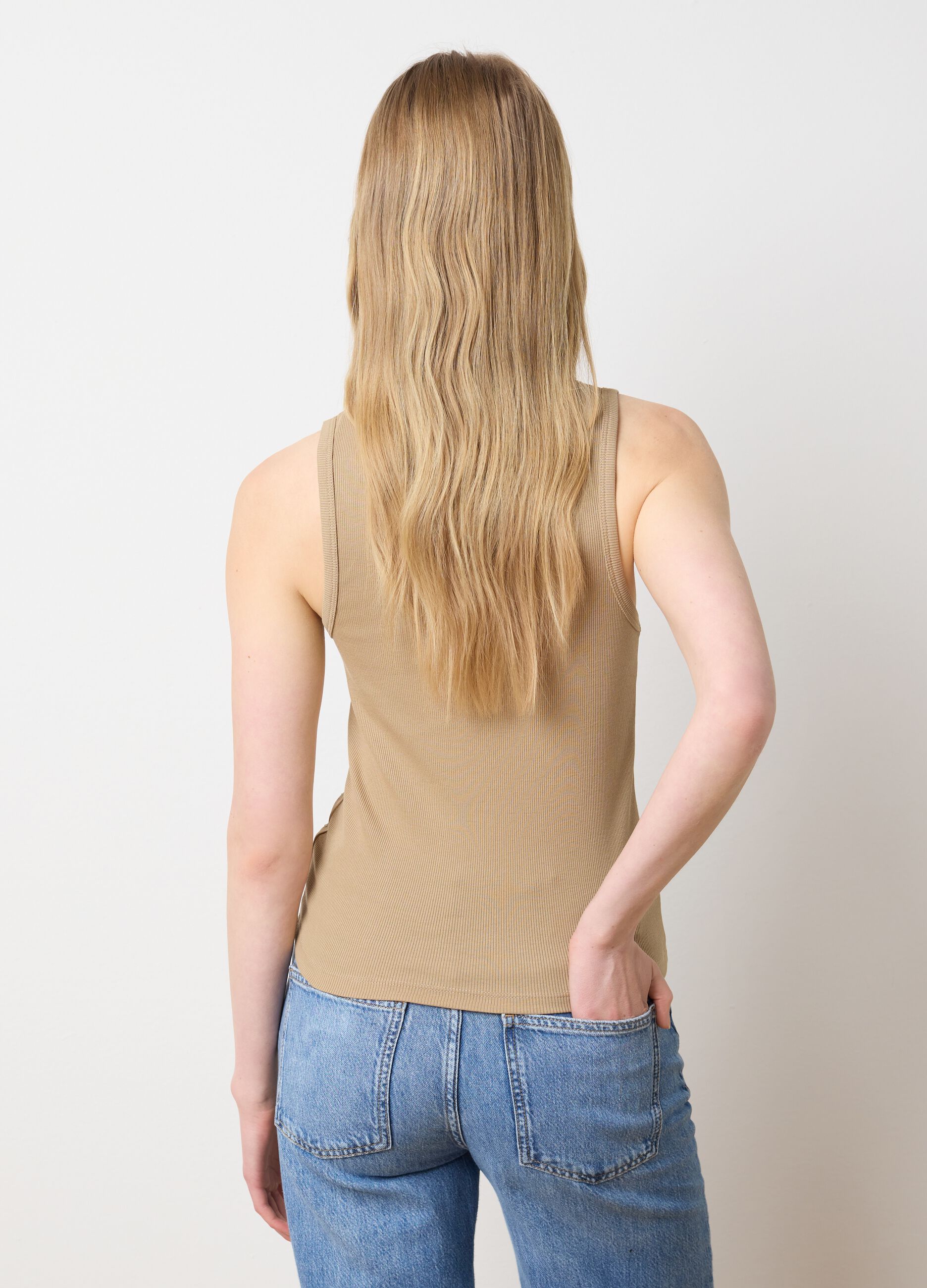Canotta da donna in misto beige fitted