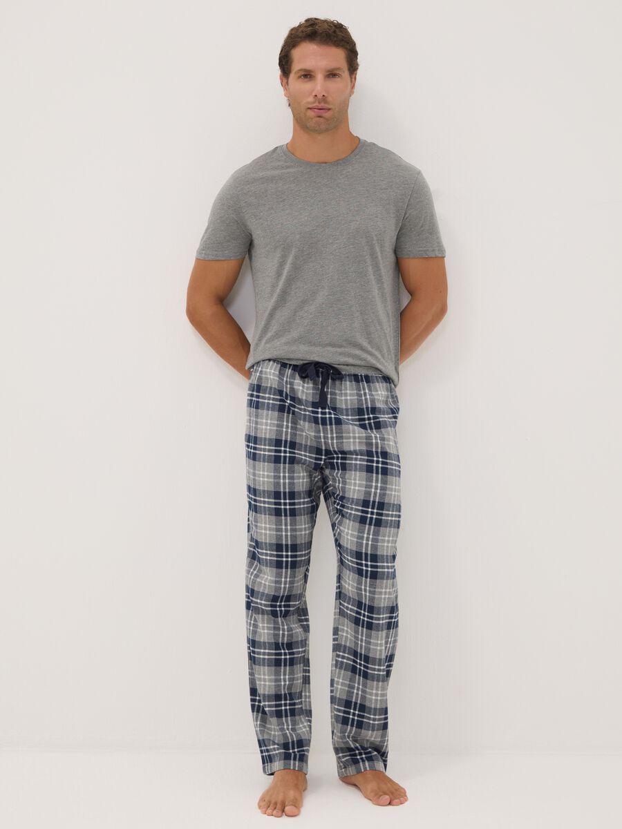 Pantaloni pigiama blu e grigi in flanella di puro cotone organico a quadri_0